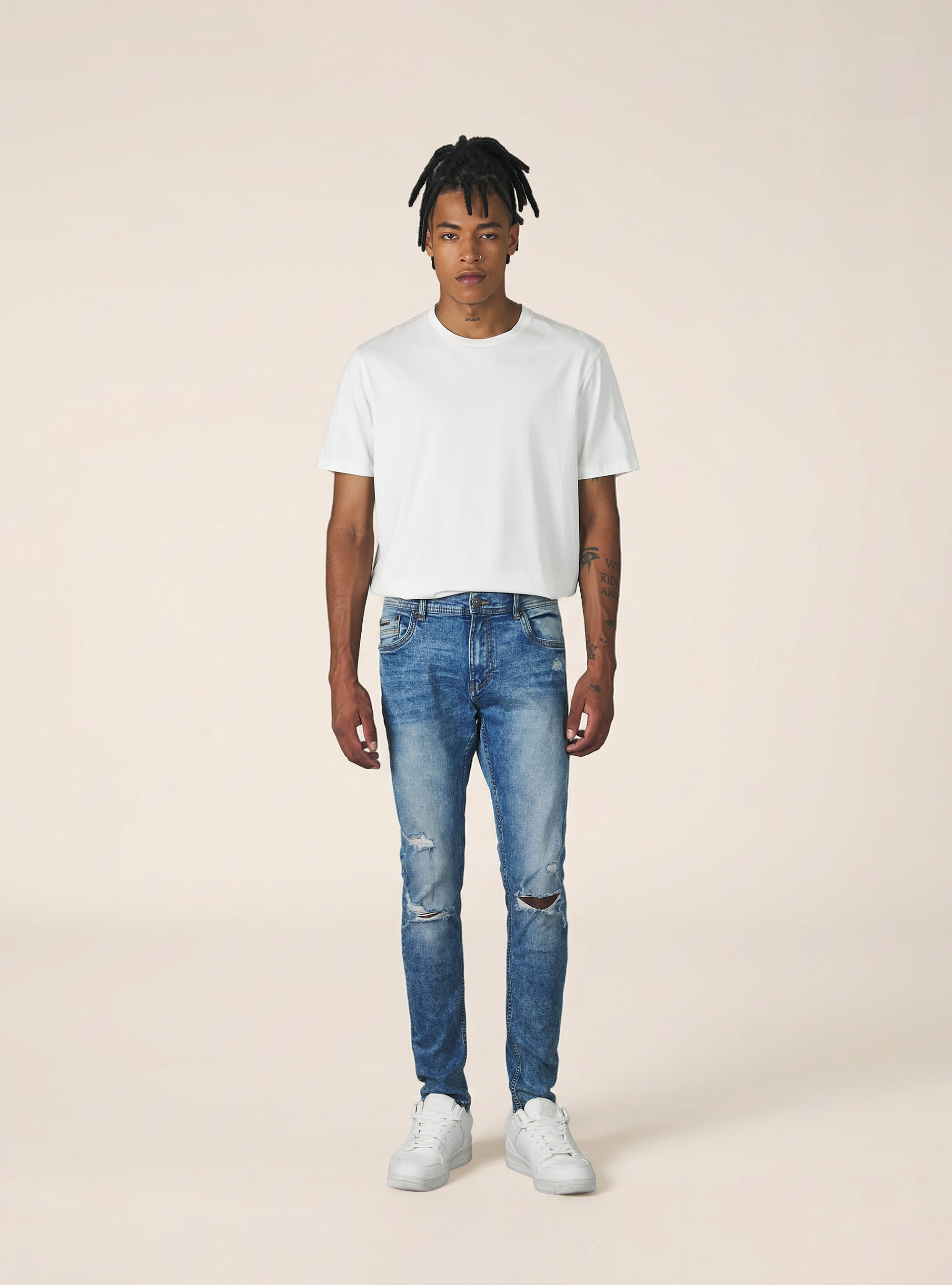 Super skinny jeans with breaks in stretch denim, D005 LIGHT BLUE