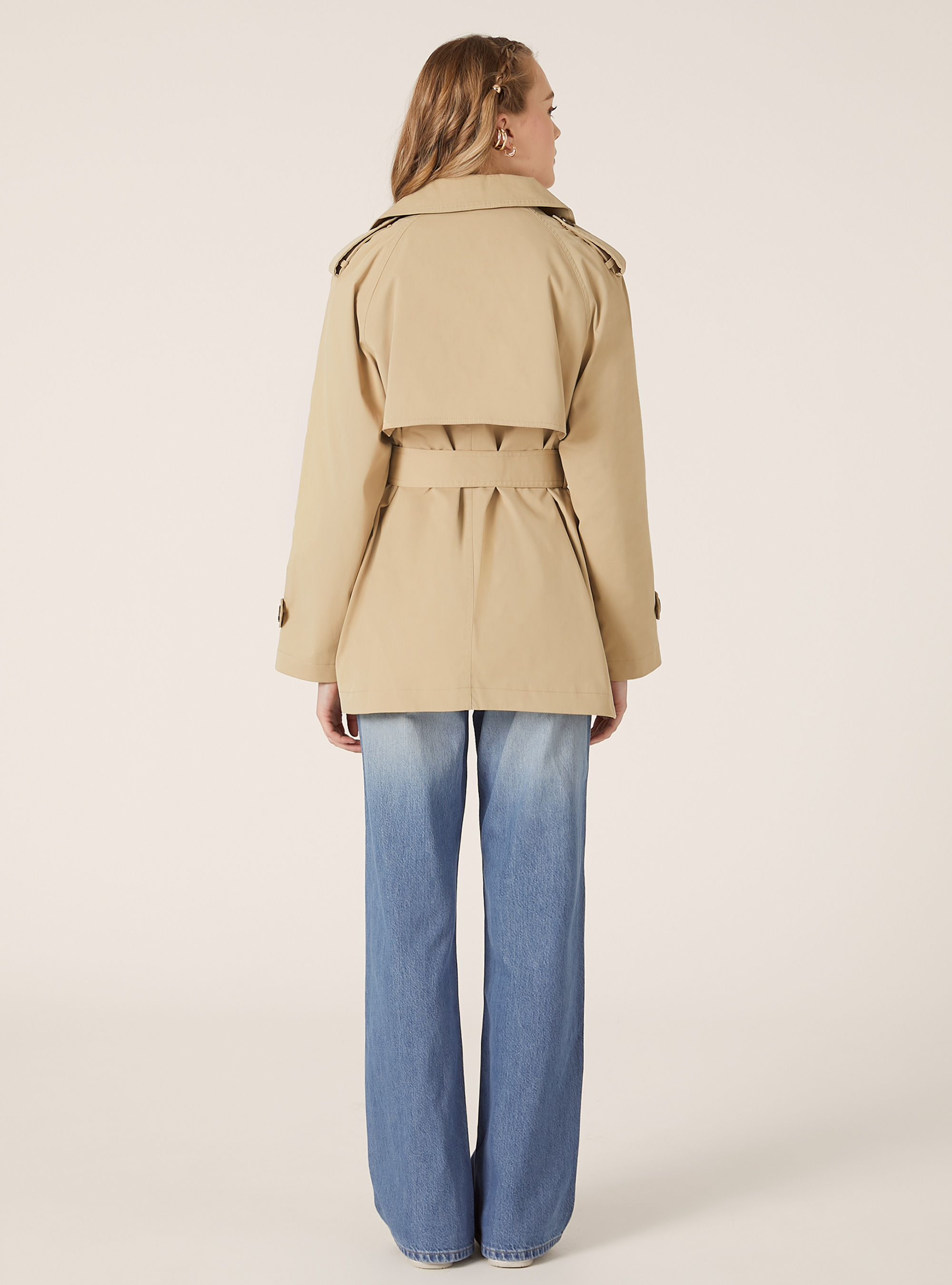 Kurzer Trenchcoat aus Twill, BG1 BEIGE DARK