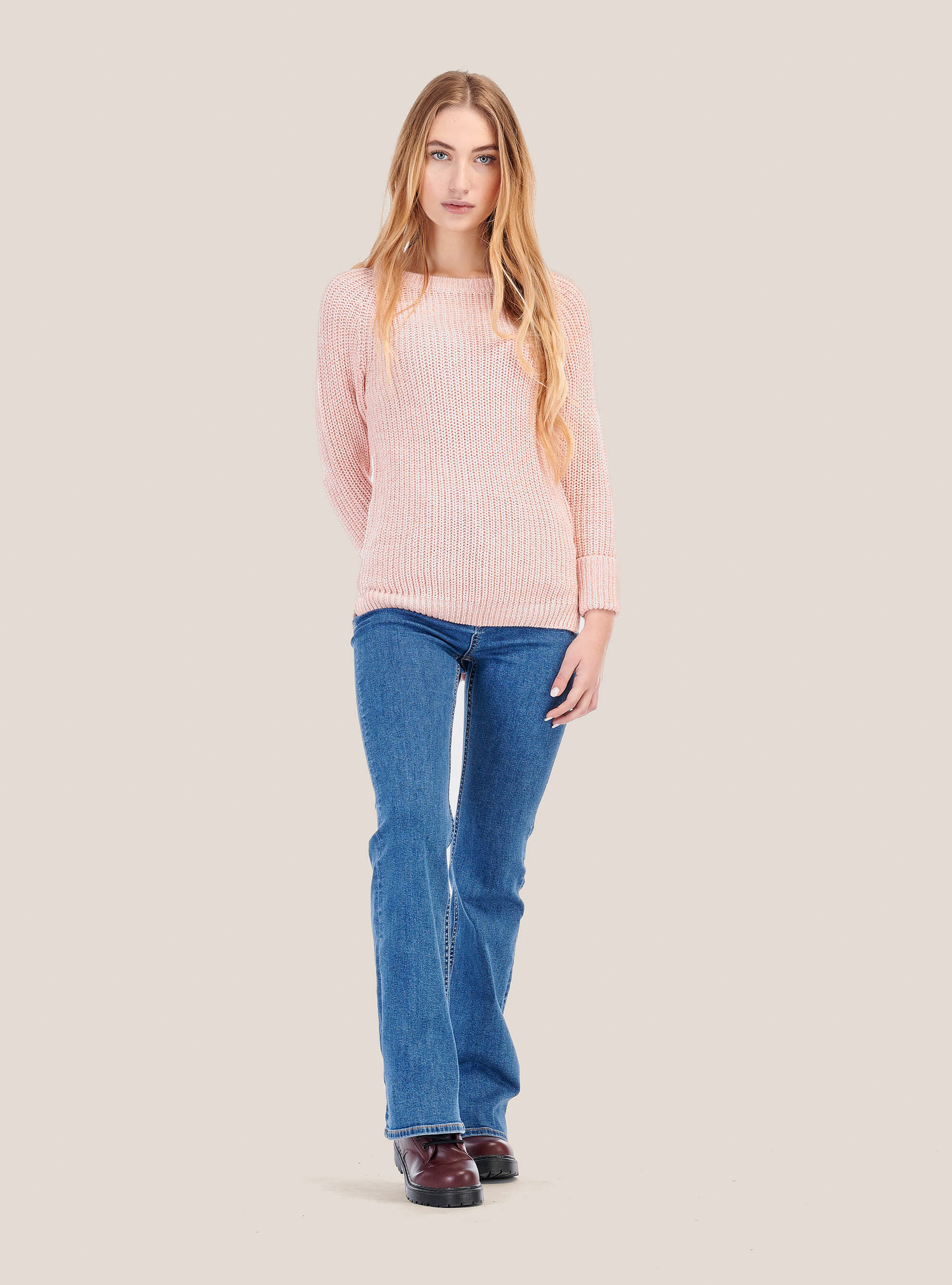 Pullover girocollo con zip dietro, ROSA