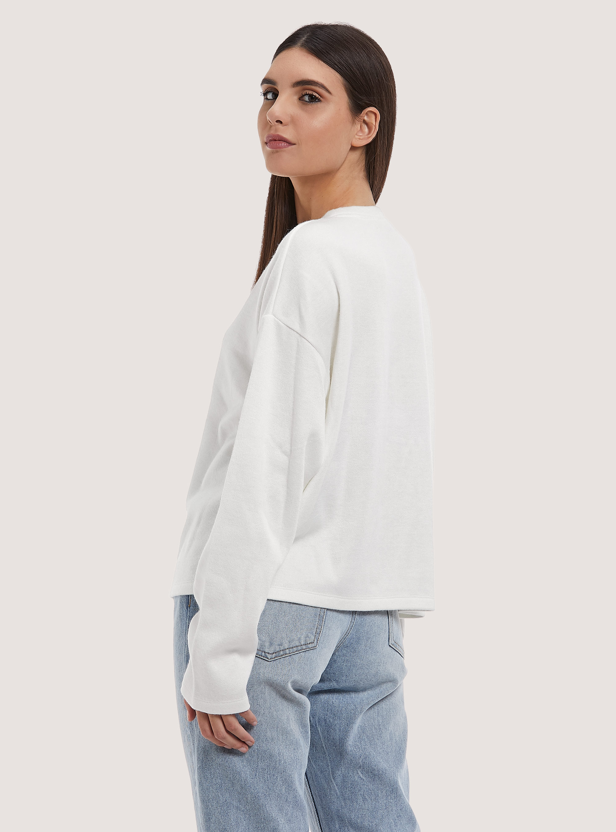 Sweat-shirt au toucher doux, C0020 OFF WHITE
