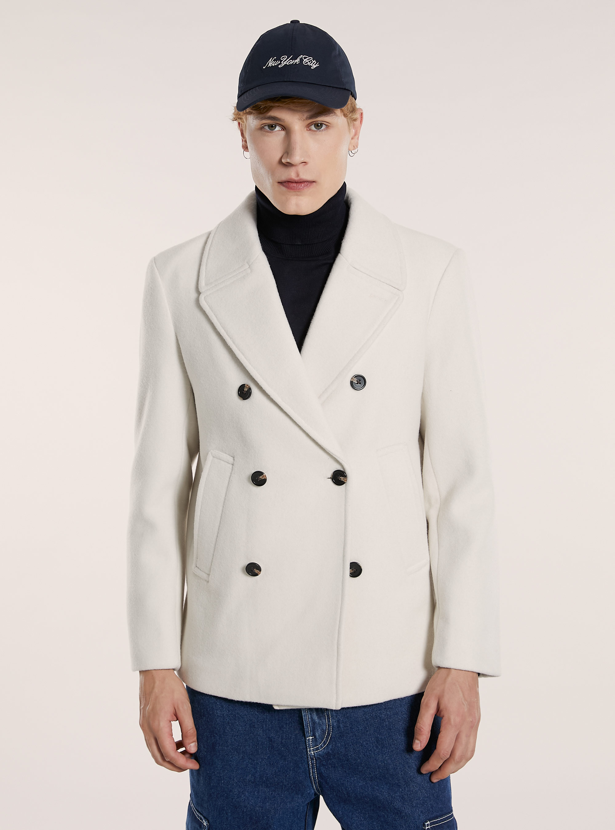 Manteau en caban à double boutonnage, WH1 OFF WHITE