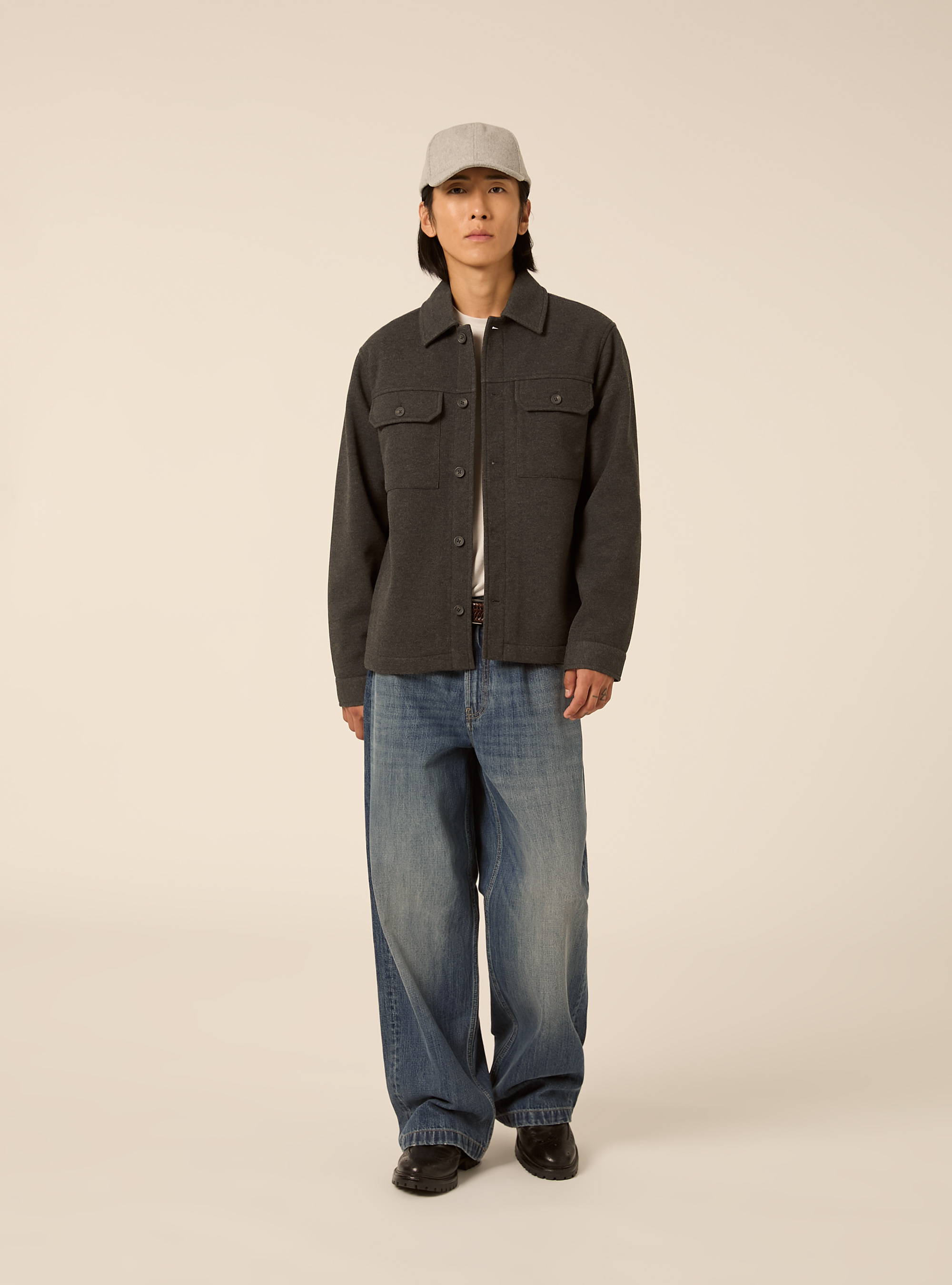 Camicia in panno con tasconi, MGY1 GREY MEL DARK