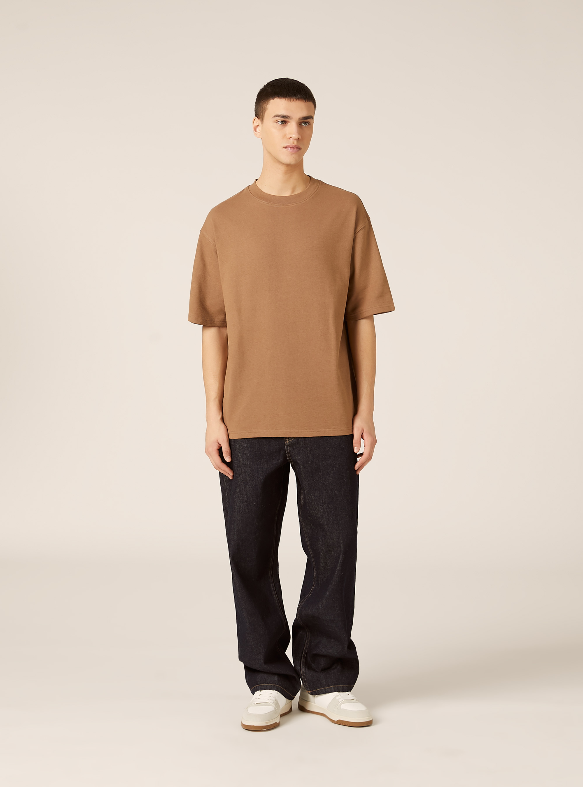 T-shirt in jersey texture fit boxy, BR2 BROWN MEDIUM