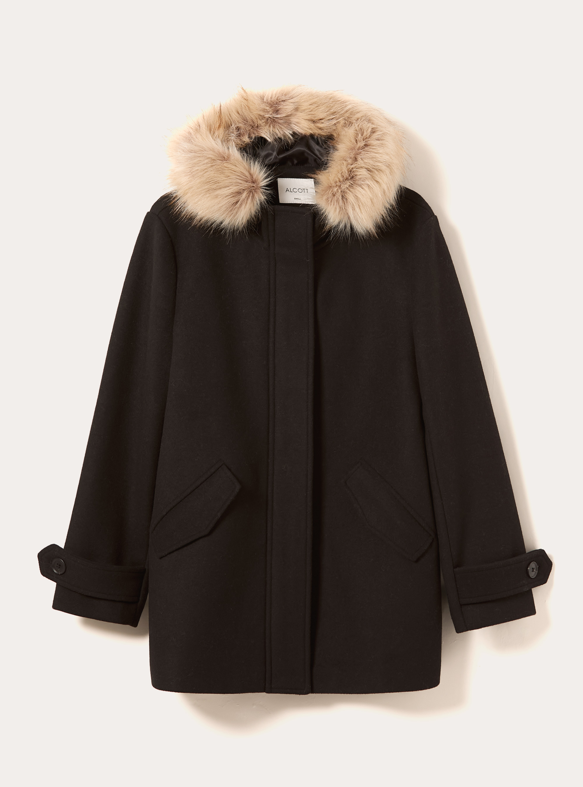 Manteau à capuche fourré, BK1 BLACK