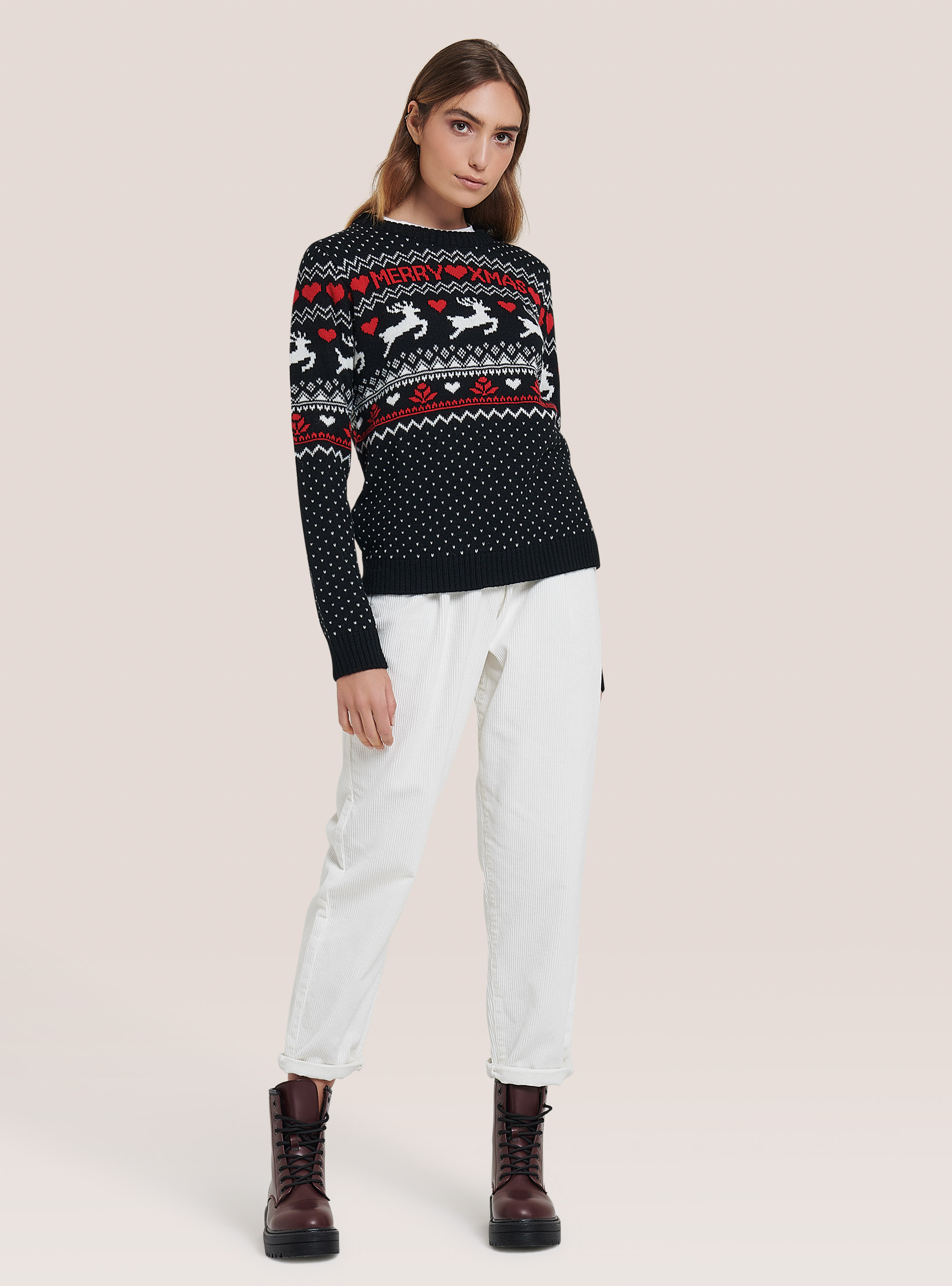 Weihnachtspullover mit Rentier, C101 BLACK