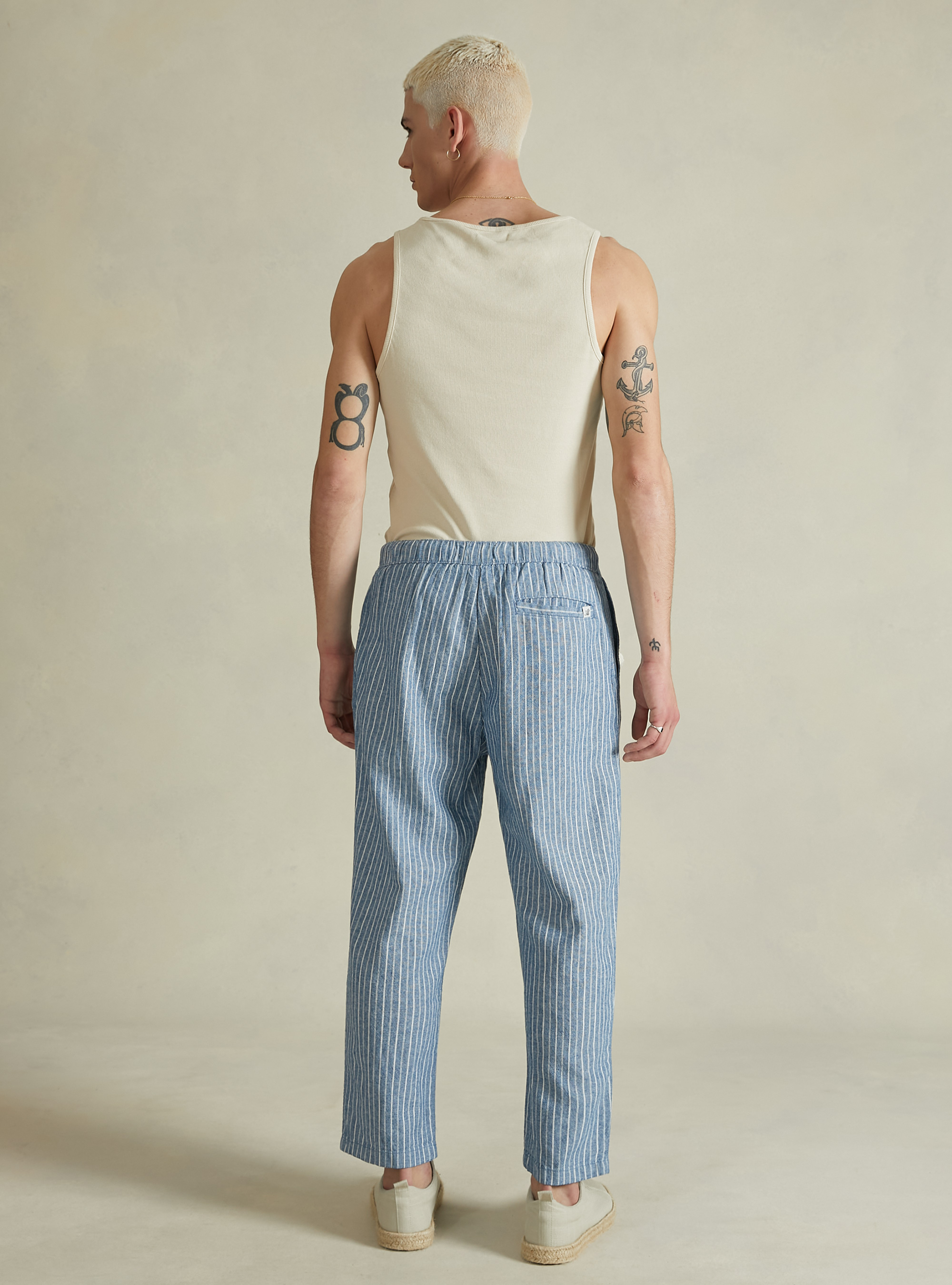 Linen blend striped jogger trousers, NA2 NAVY MEDIUM