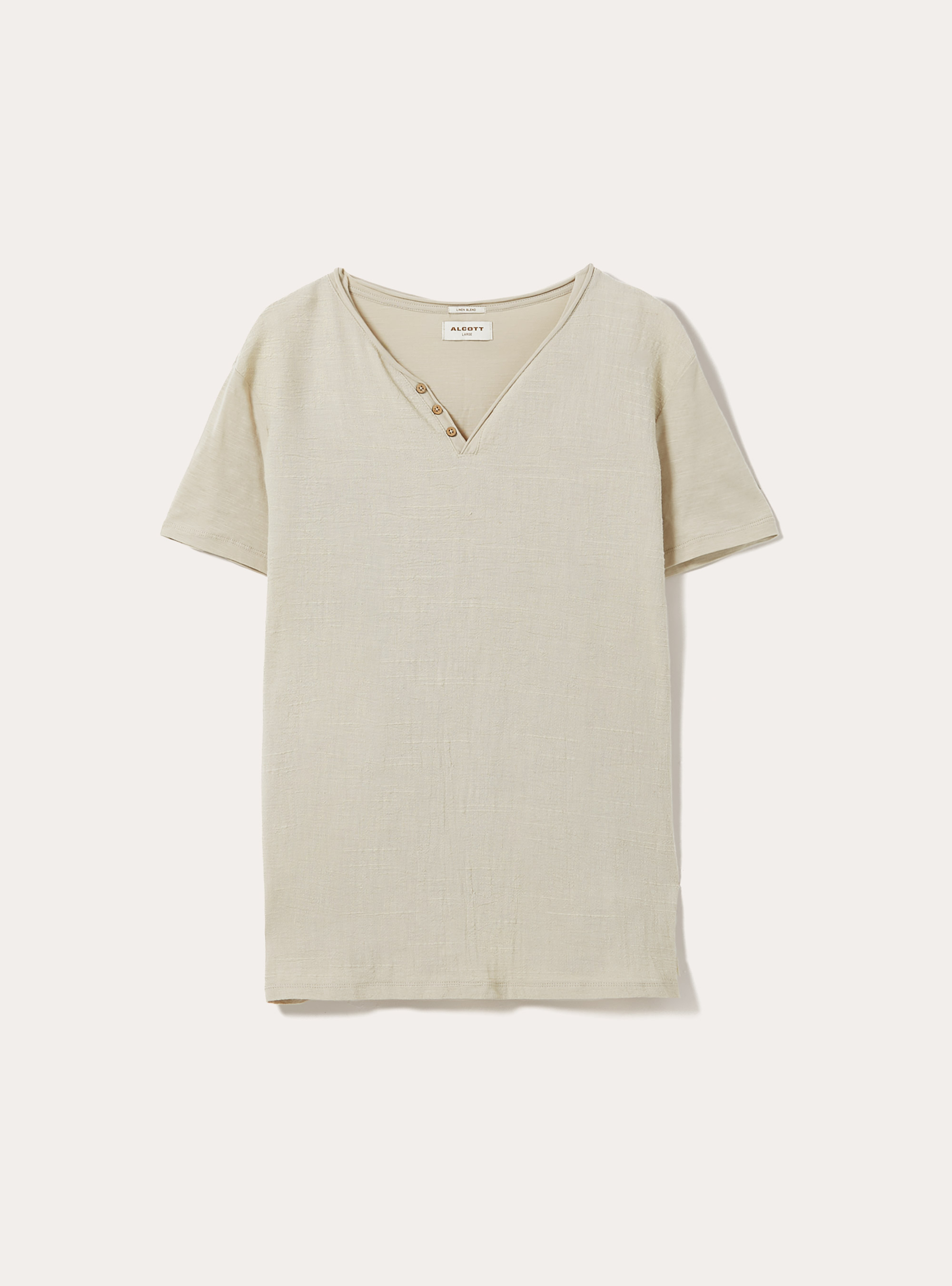 T-shirt à col en V en lin mélangé, BG3 BEIGE LIGHT