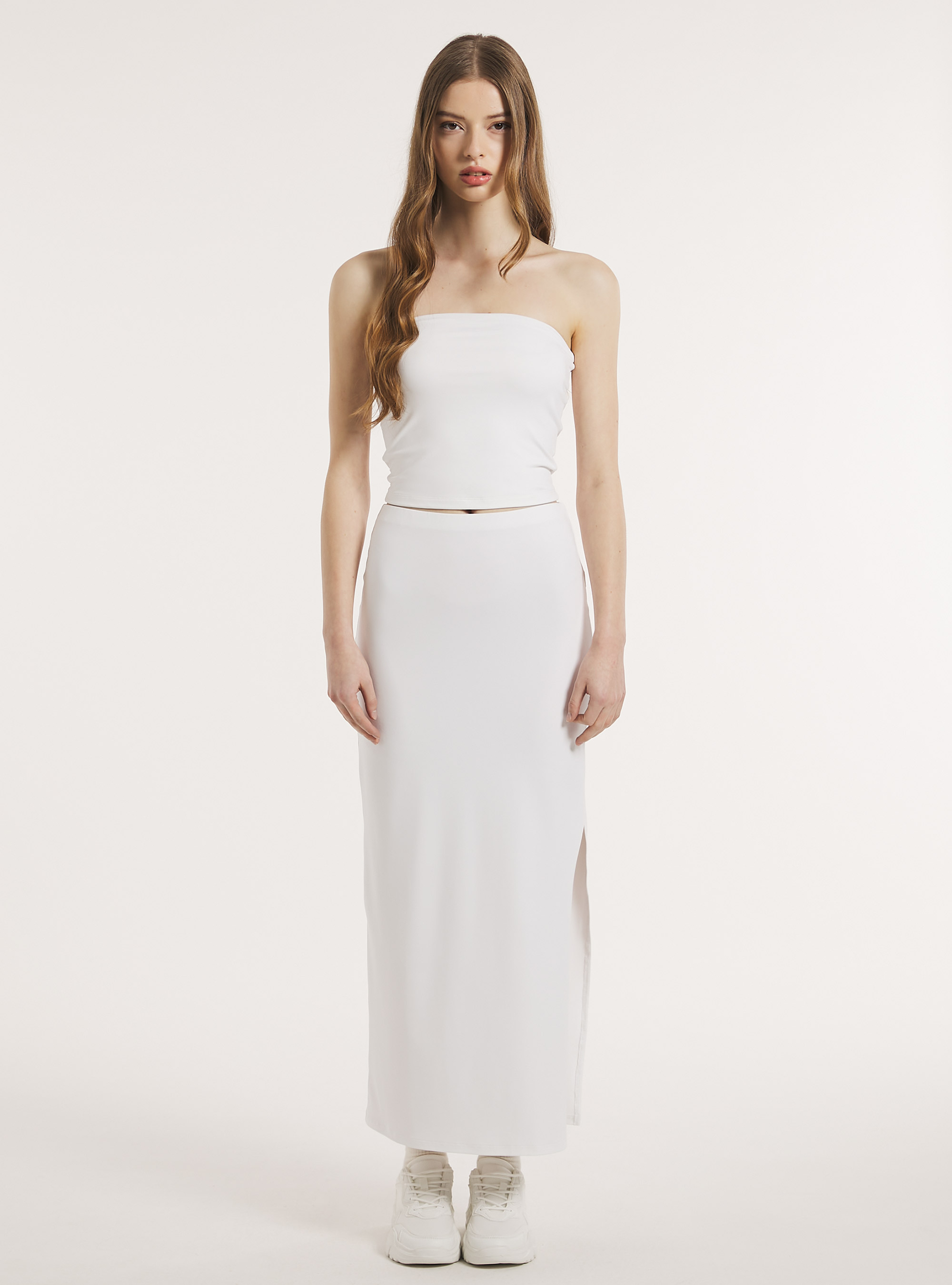 Single stretch jersey bandeau top, WH2 WHITE