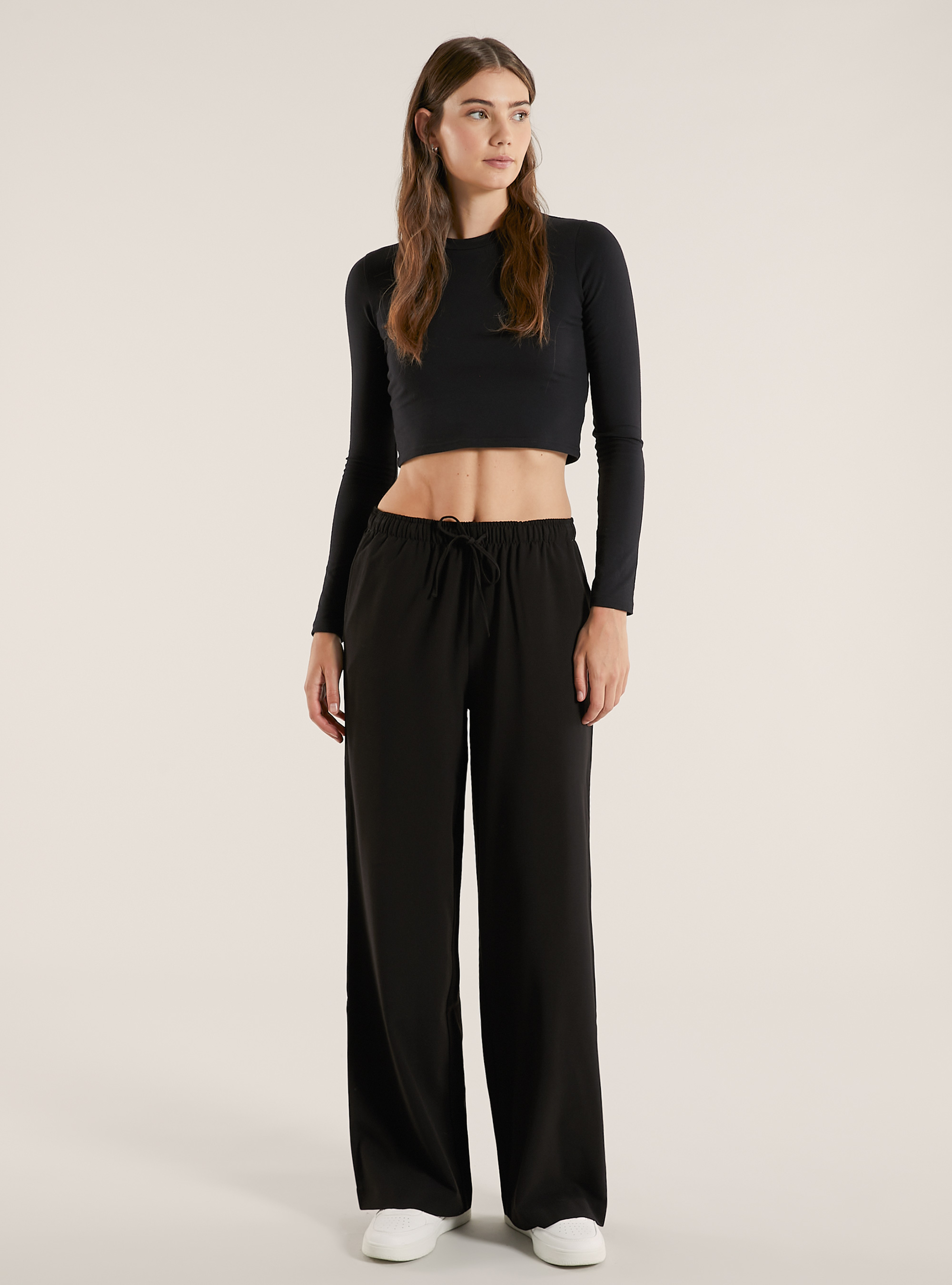 Pantalon &eacute;l&eacute;gant avec cordon de serrage, BK1 BLACK