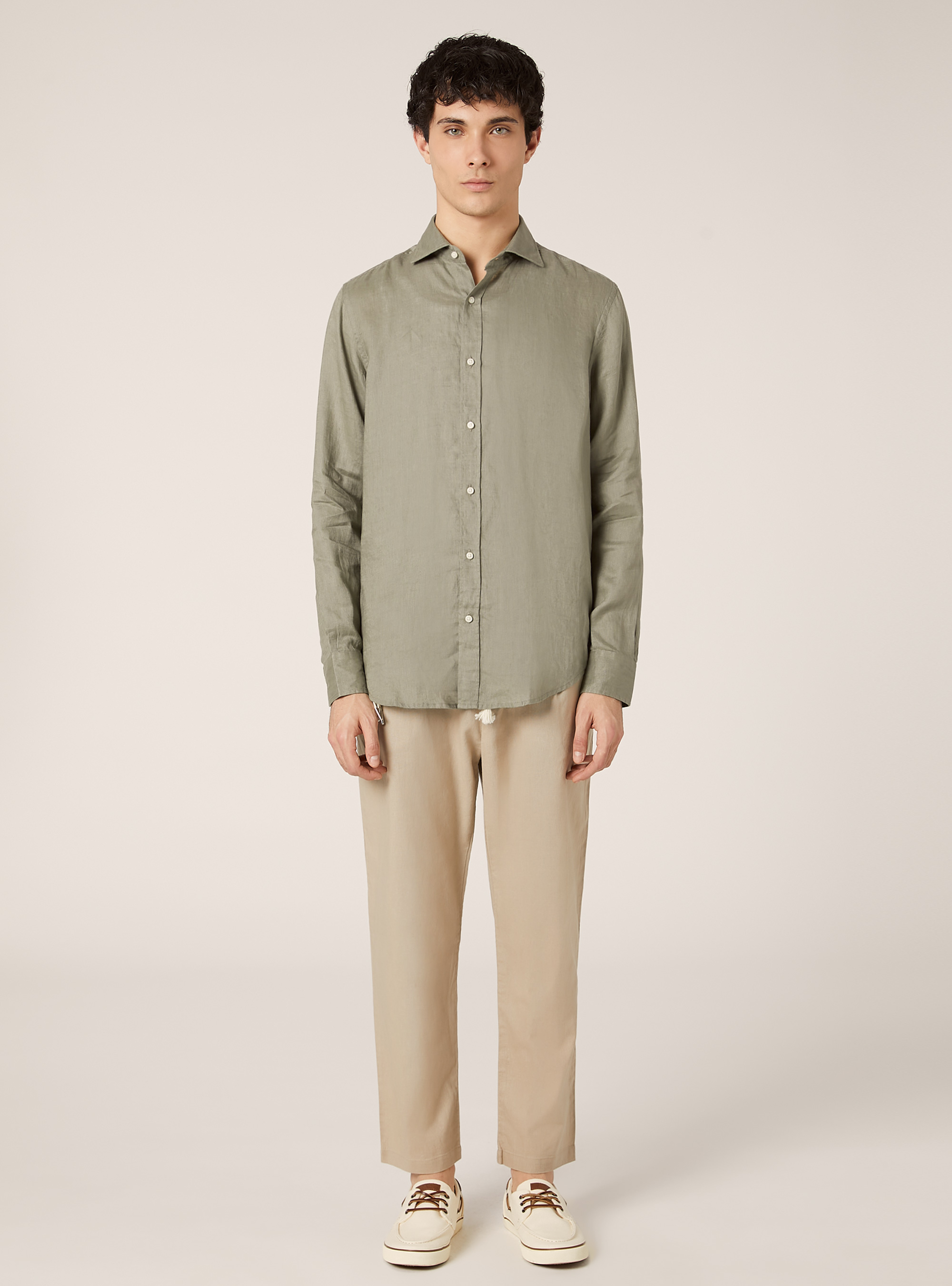 Long-sleeved pure linen shirt, KY2 KAKY MEDIUM