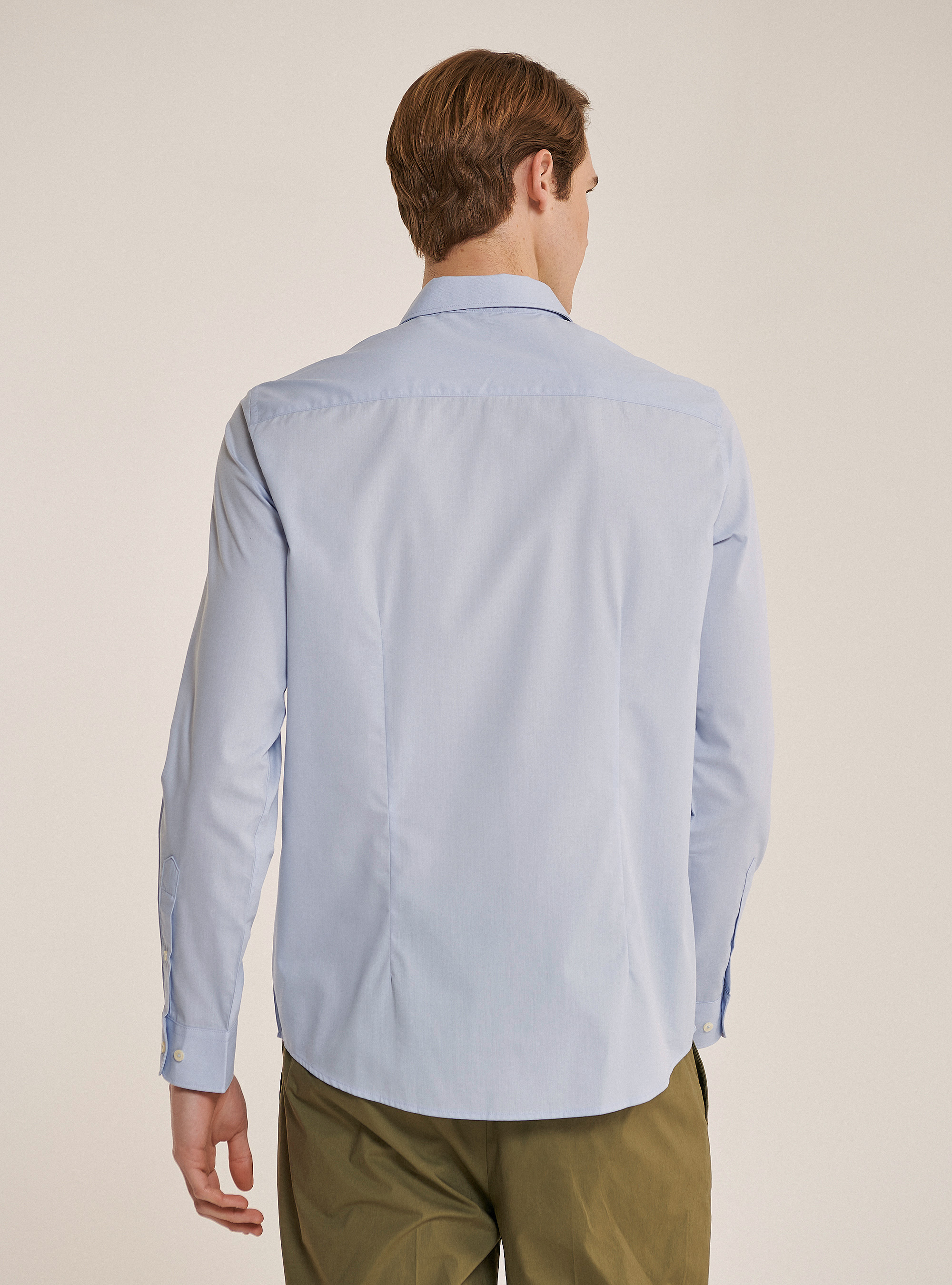 Camisa básica mangas largas en colore liso, AZUL