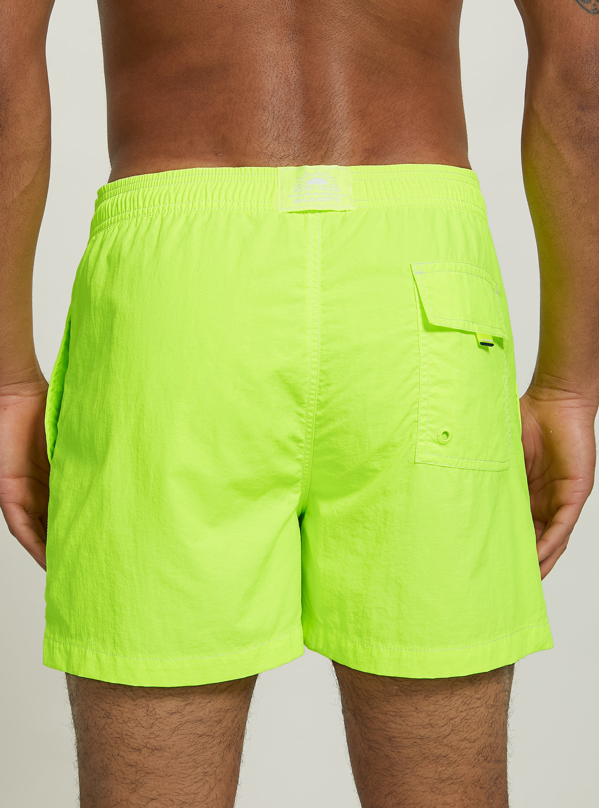Plain-coloured swimming costume with embroidery and back pocket, FYE1 FLUO DARK YELLOW