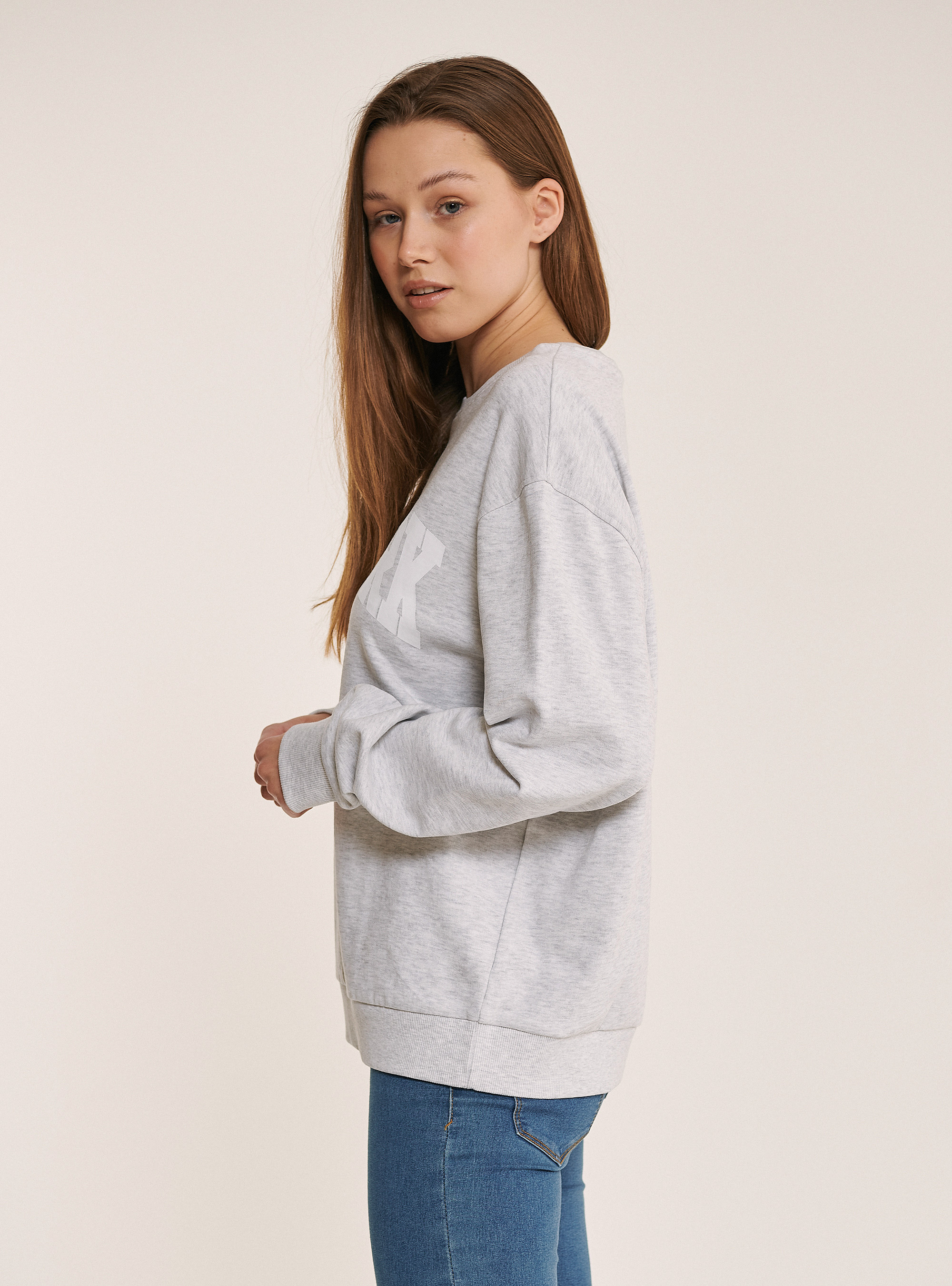 Oversized sweatshirt with lettering print, C148 ICE MELANGE