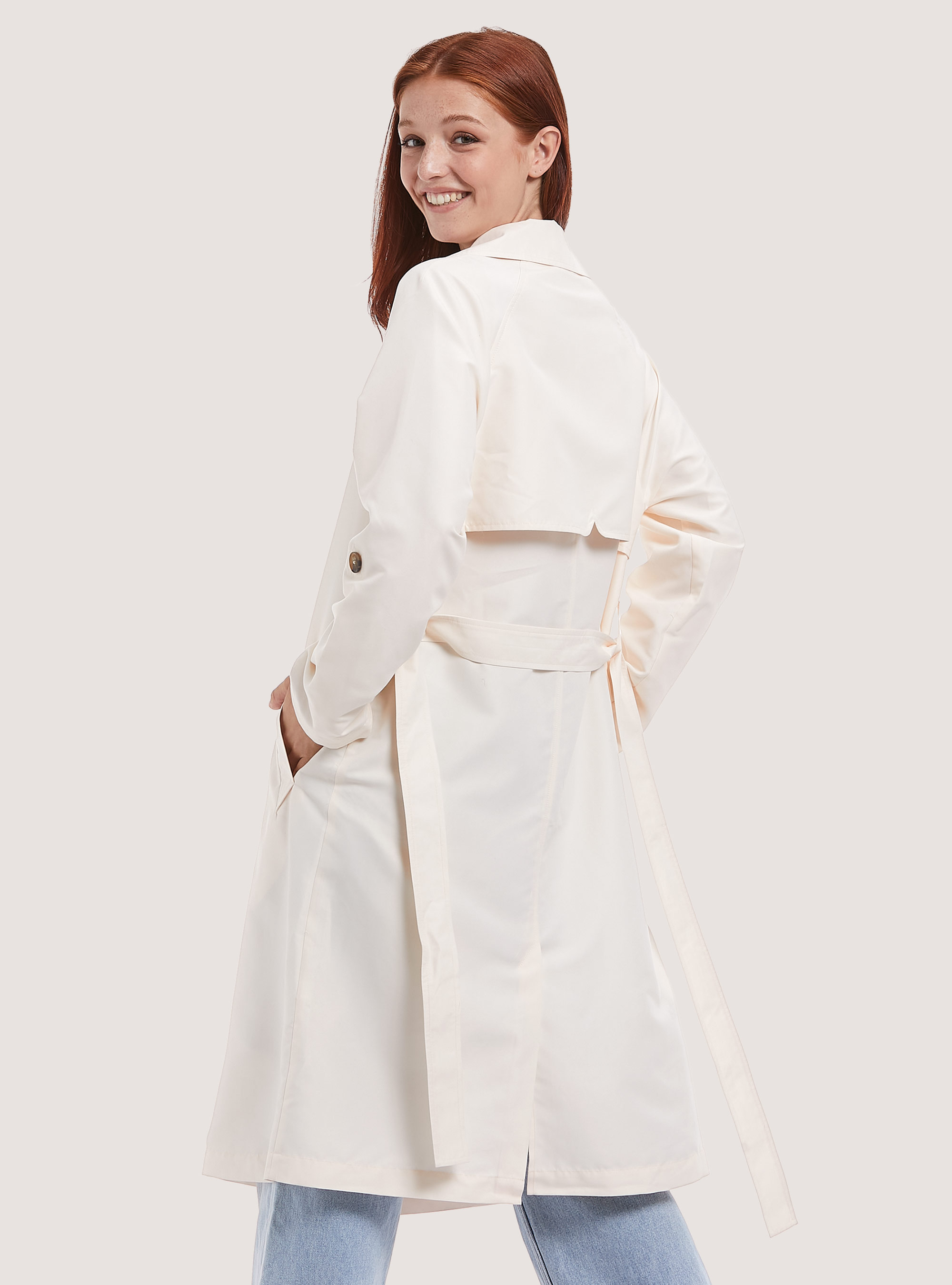 Long trench coat with buttons, WH1 OFF WHITE