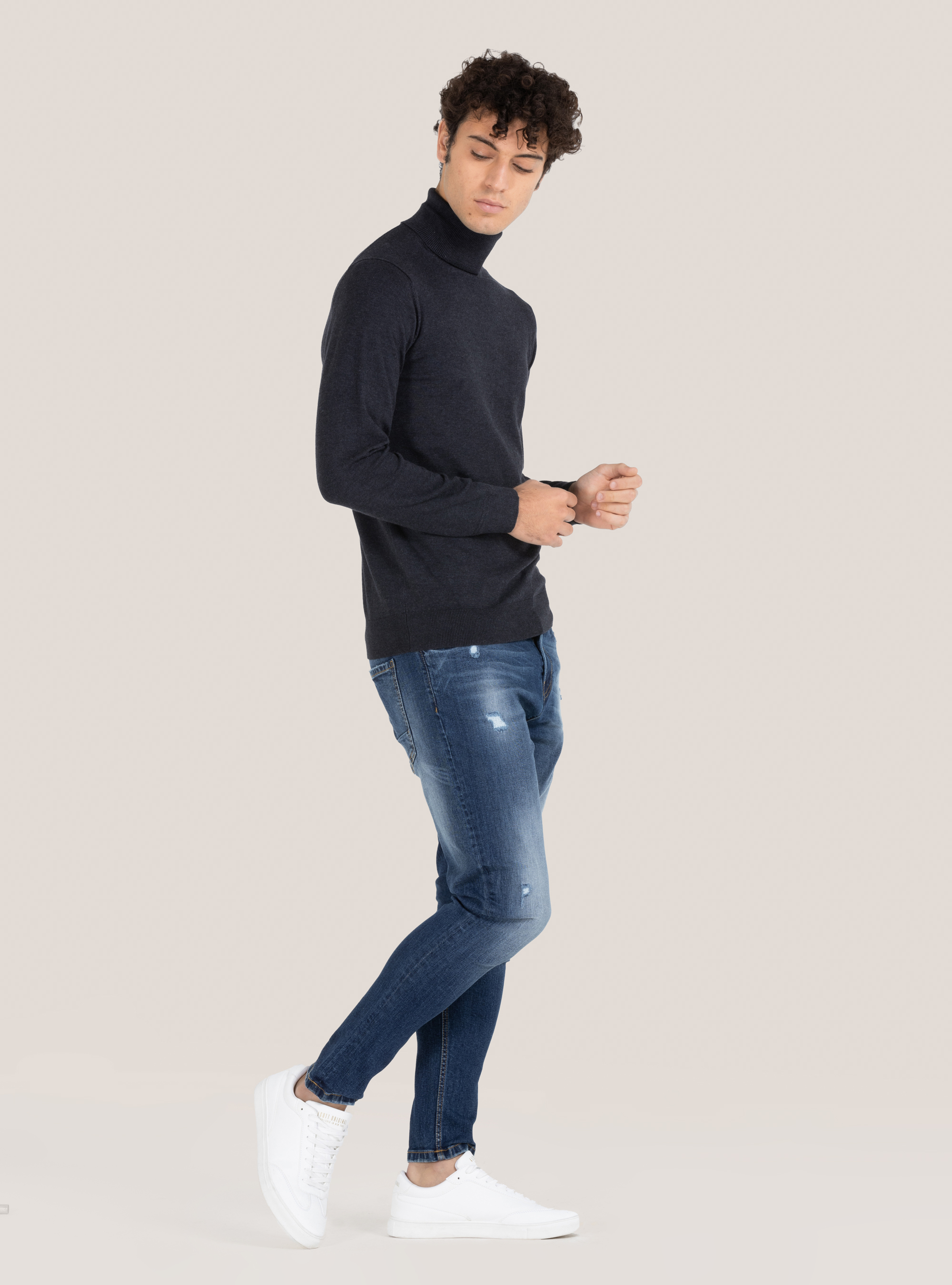 Basic-Rollkragenpullover, C0225 BLUE MELANGE