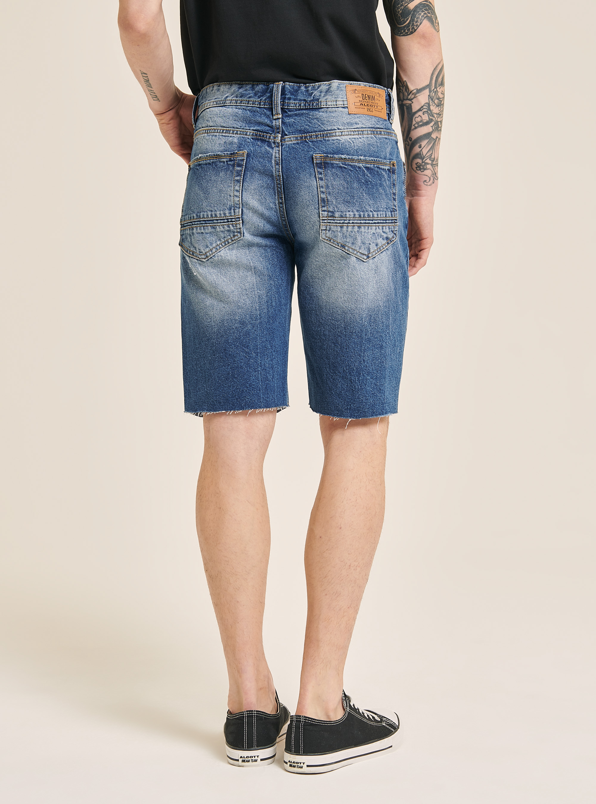 Denim bermuda shorts with rips, BLUE NAVY