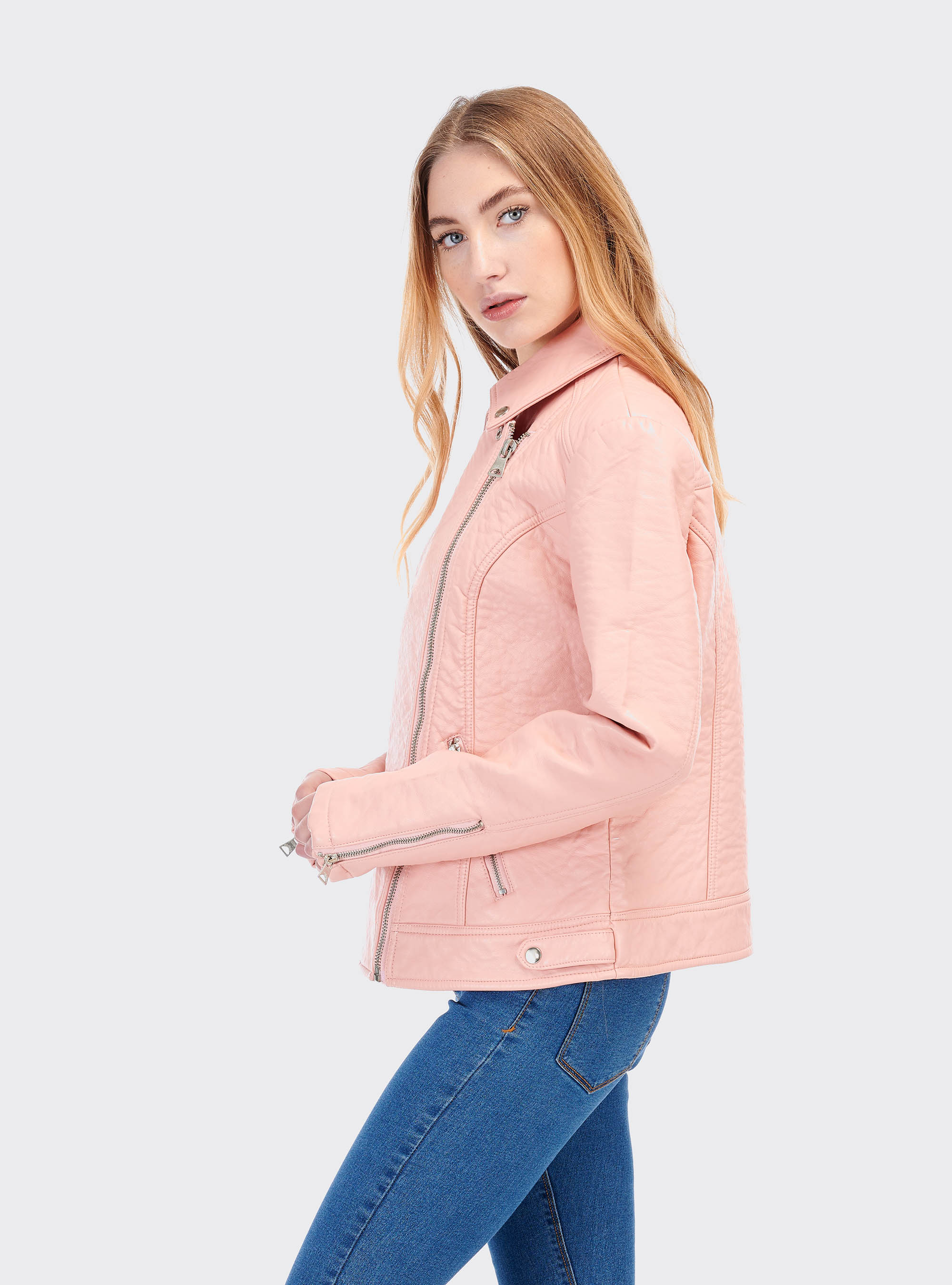 Giubbotti donna similpelle effetto bubble, C046 PINK