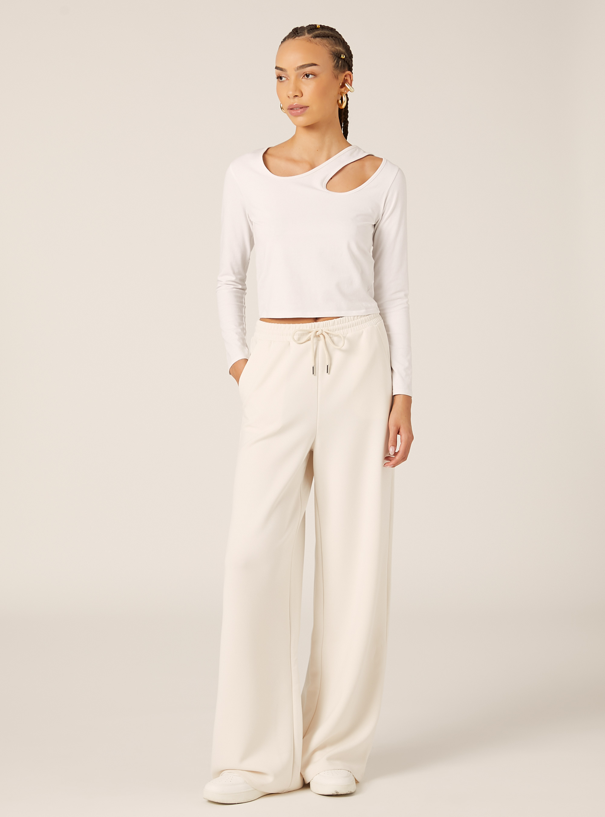 Soft touch wide leg joggers, CR3 CREAM LIGHT