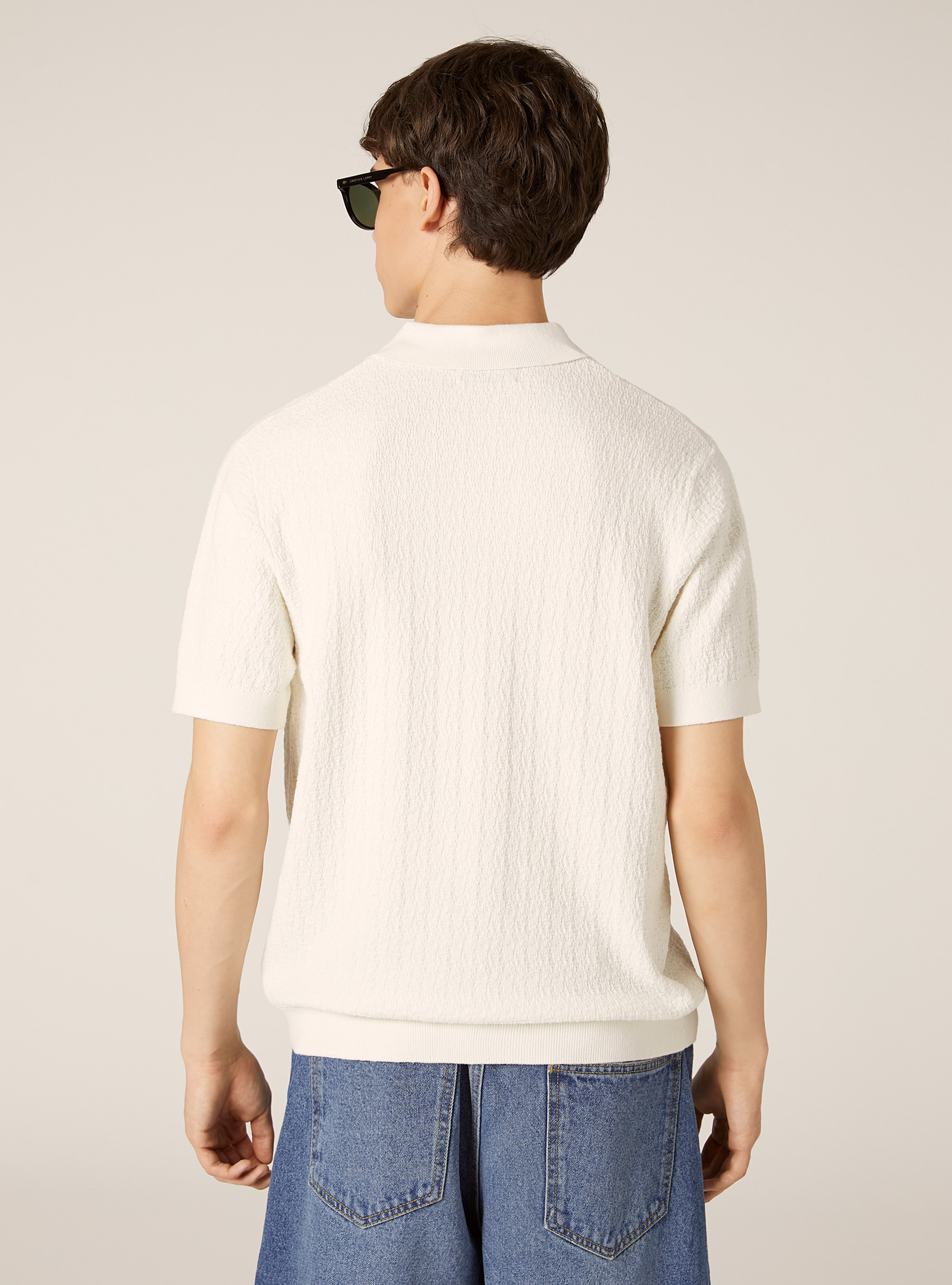 Polo en maille textur&eacute;e, WH1 OFF WHITE