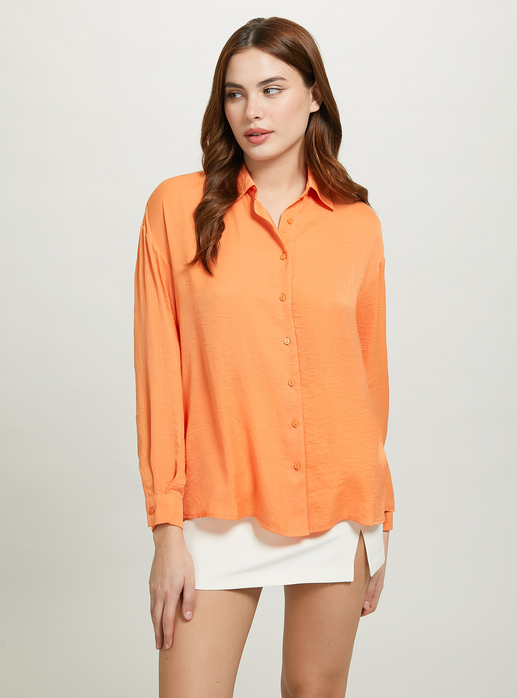 Solid-coloured satin shirt, OR3 ORANGE LIGHT
