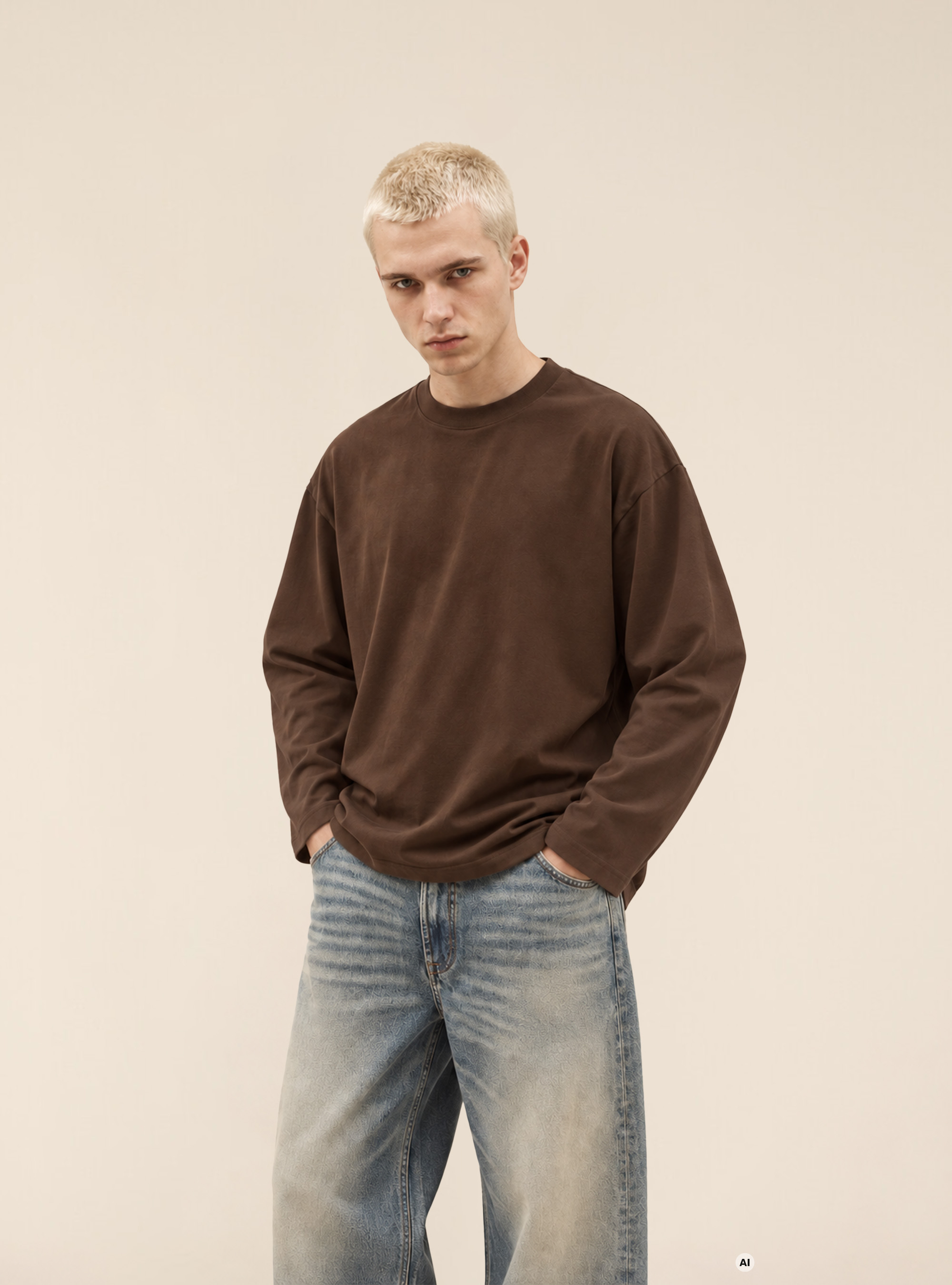 T shirt a manches longues oversize avec epaules tombantes, BR1 BROWN DARK