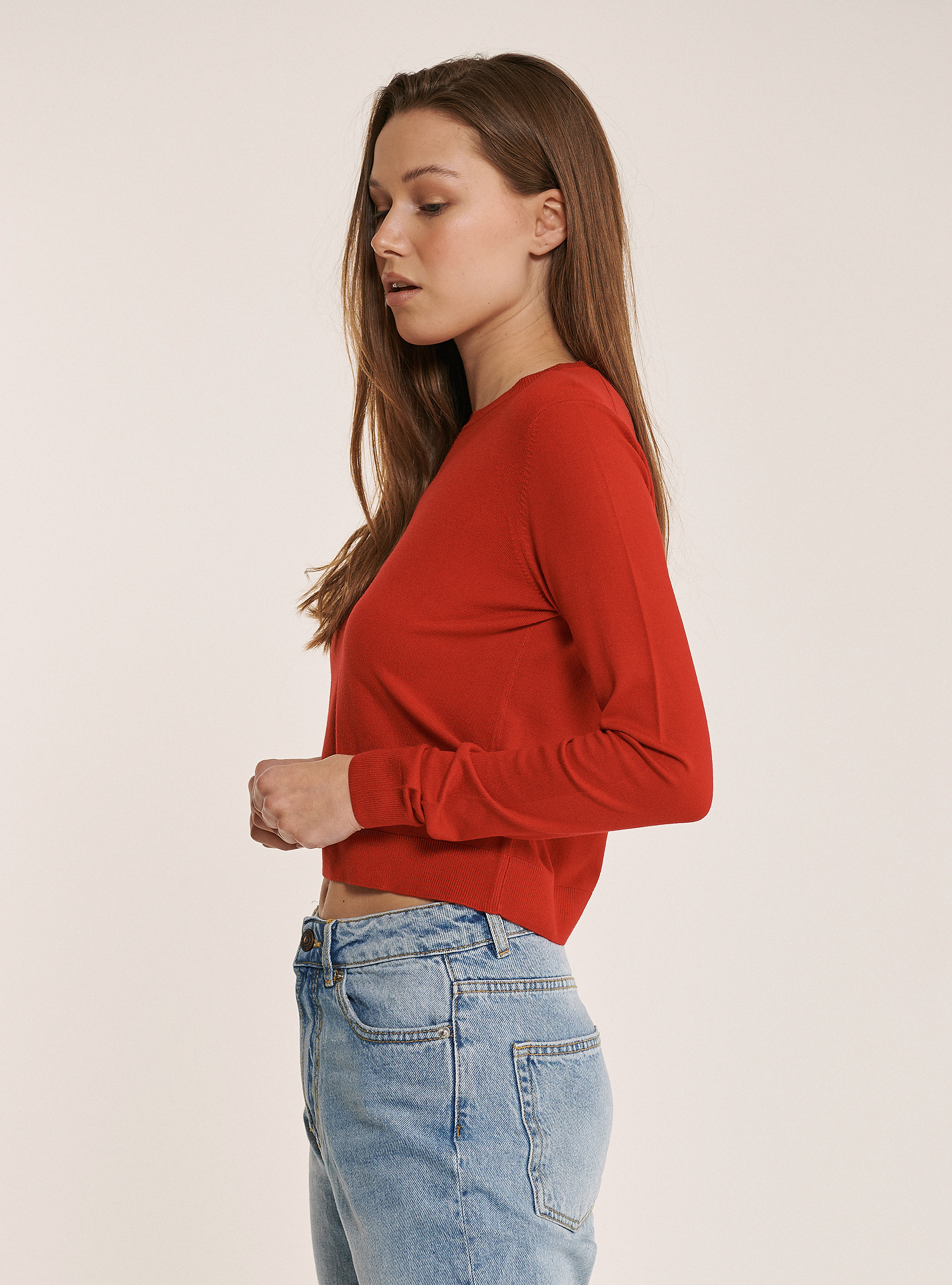 Pull court &agrave; col ras du cou, C4412 RED