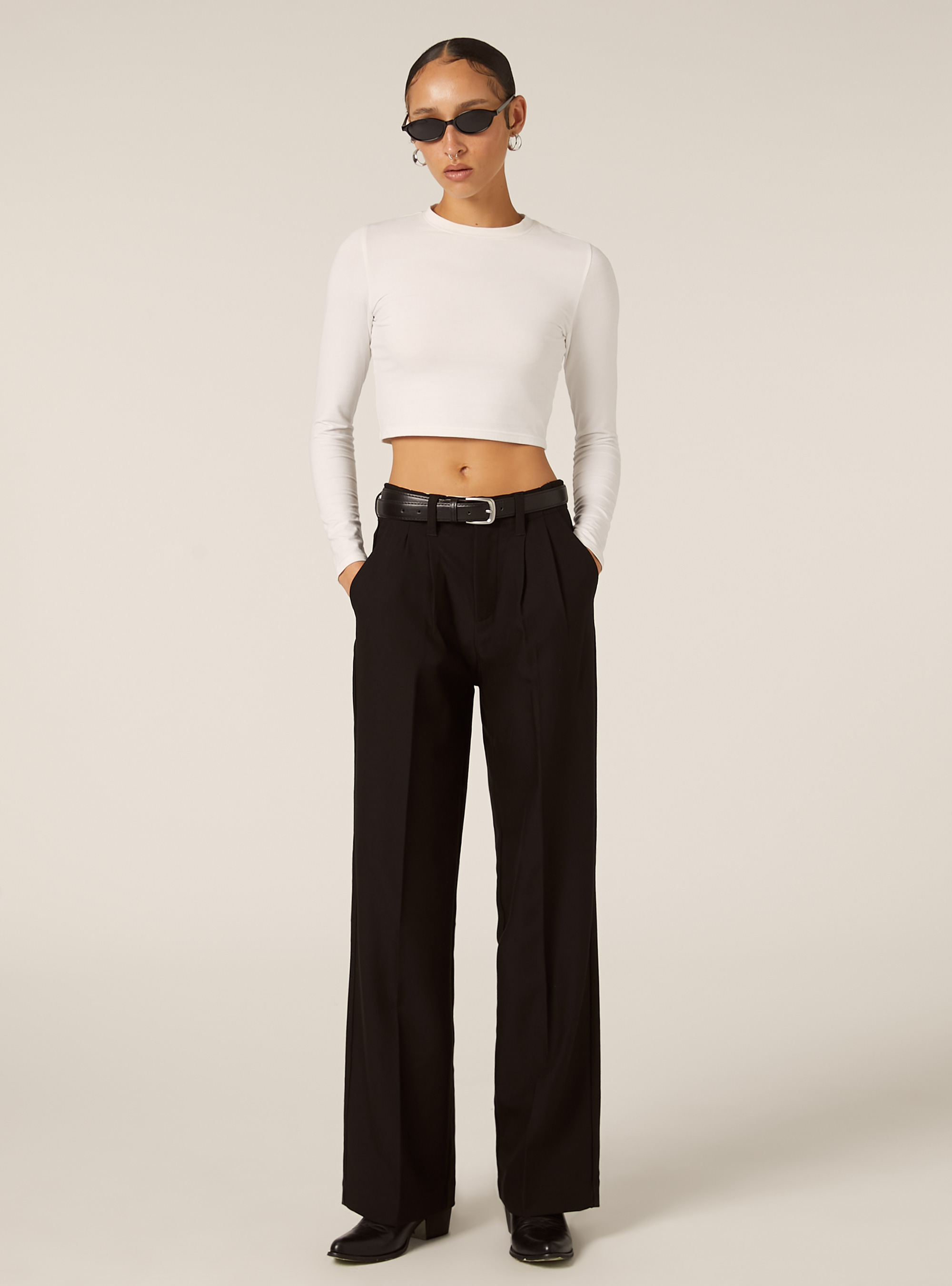 Tailored trousers with belt, BK1 BLACK