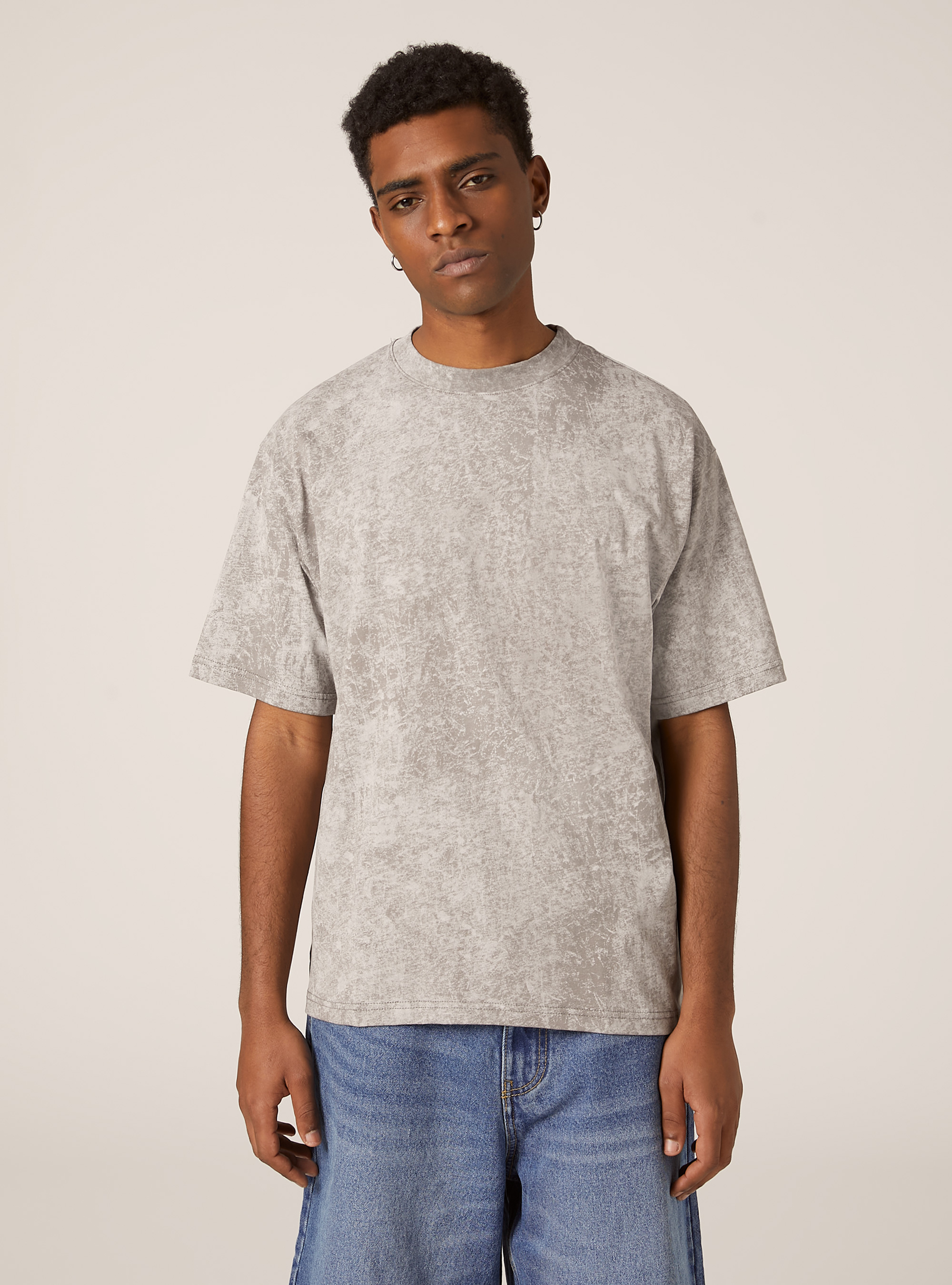 Marmoriertes T-Shirt mit kastenf&ouml;rmiger Passform, GY2 GREY MEDIUM