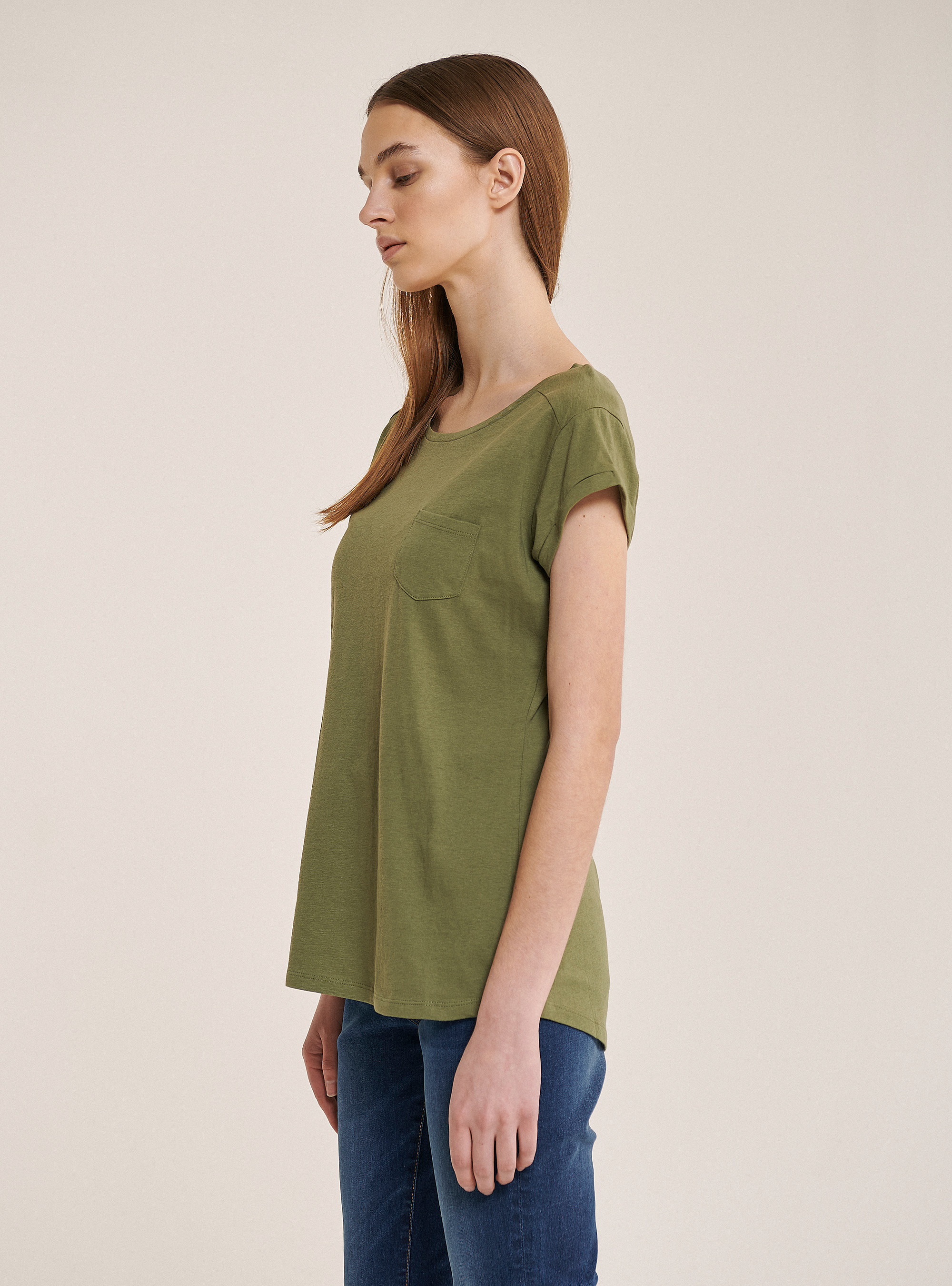 Maglietta essential con taschino in cotone, C0606 KAKY