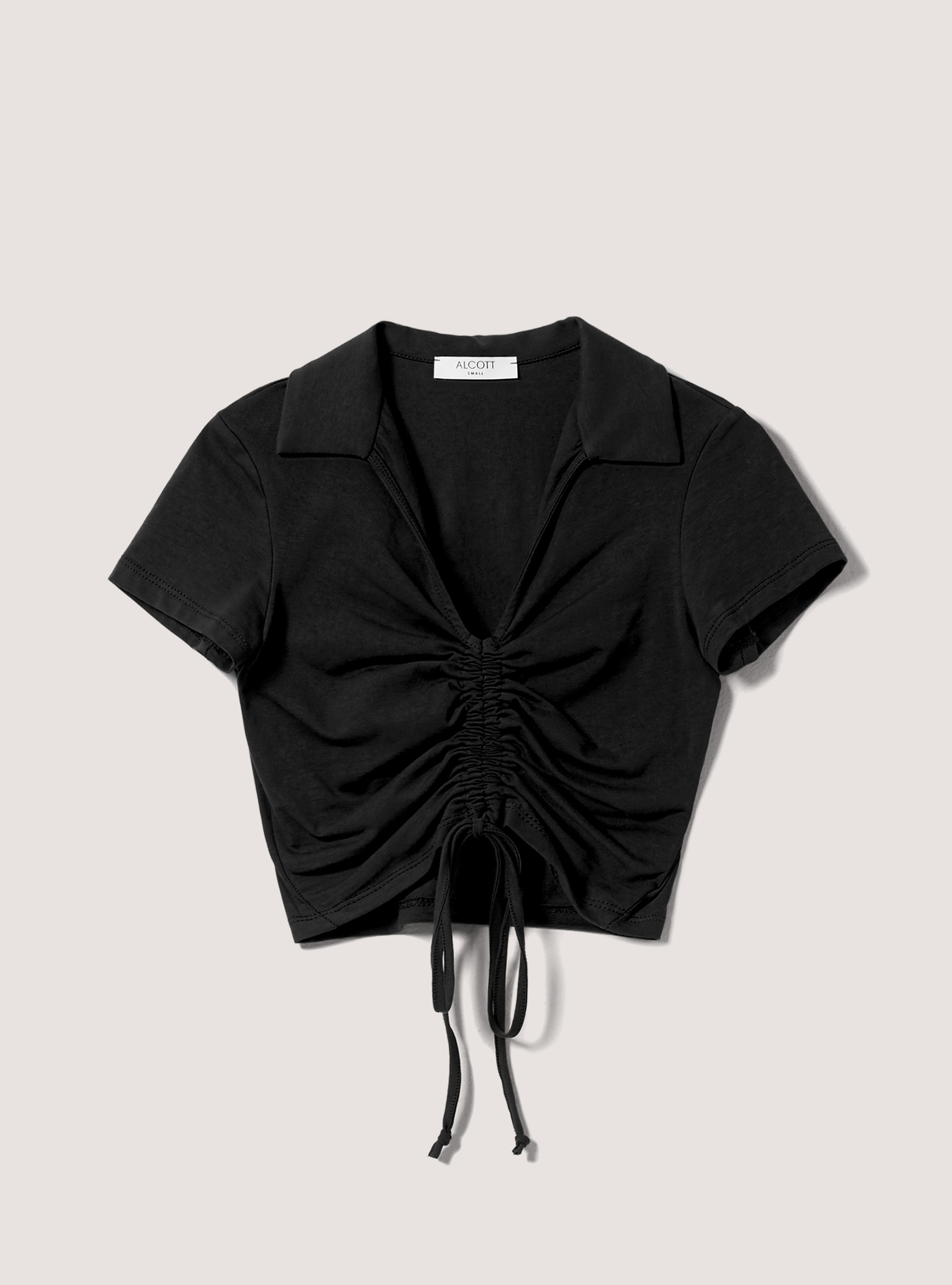 Gathered cropped t-shirt, BK1 BLACK