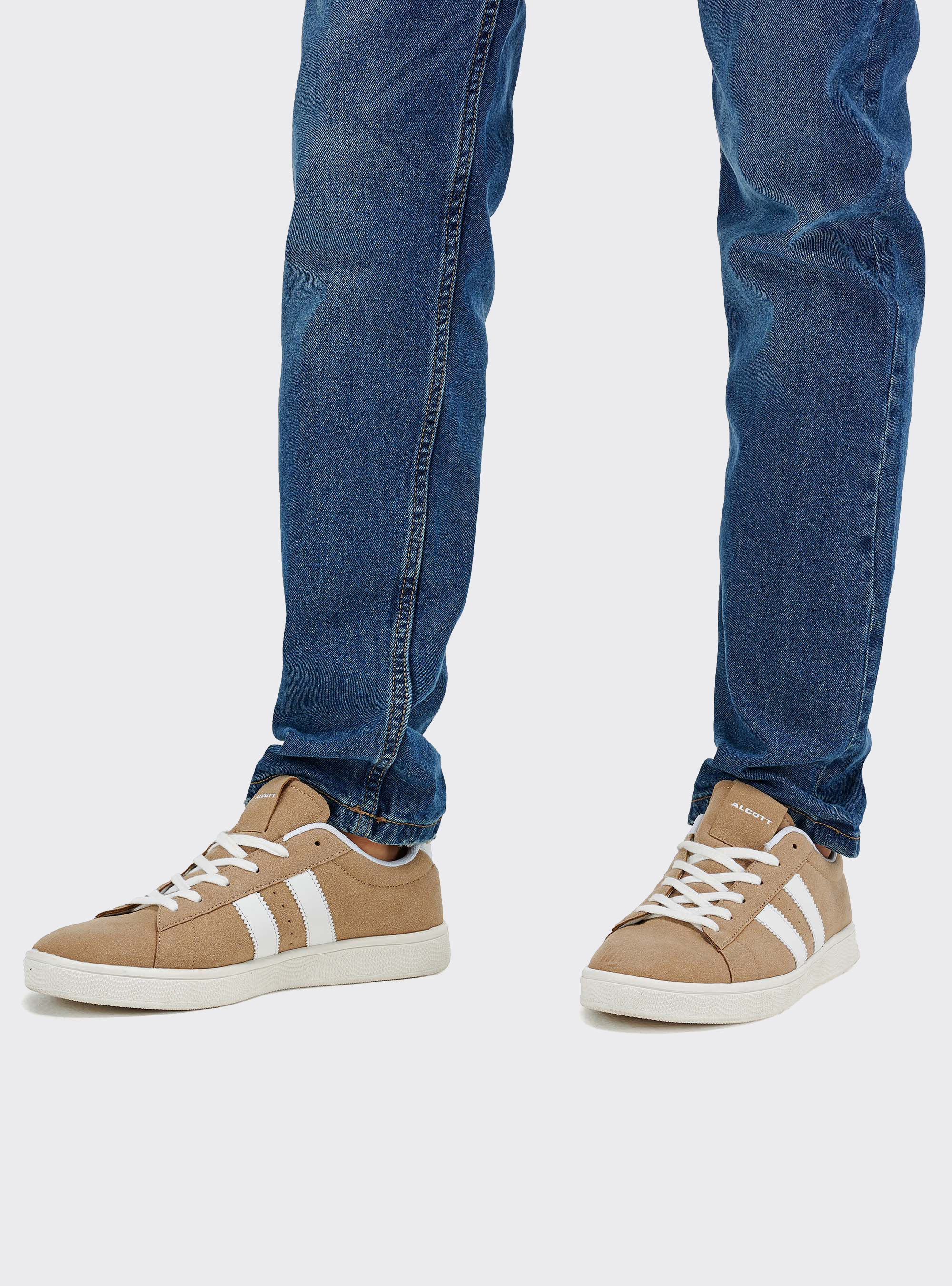 Sneaker aus Wildleder-Stoff mit kontrastierenden Seitenbändern, C5558 BEIGE