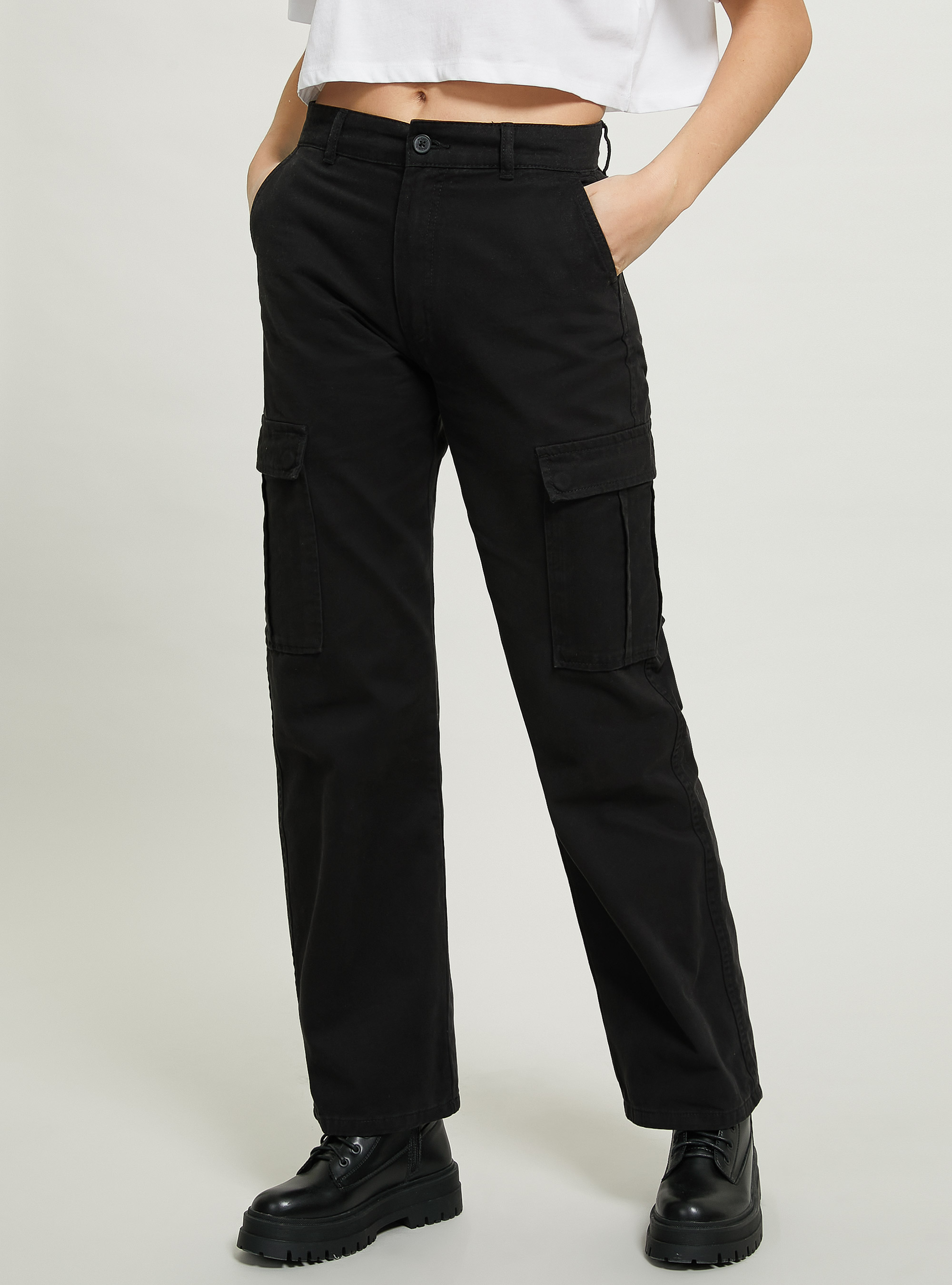 Pantalone cargo in twill, BK1 BLACK
