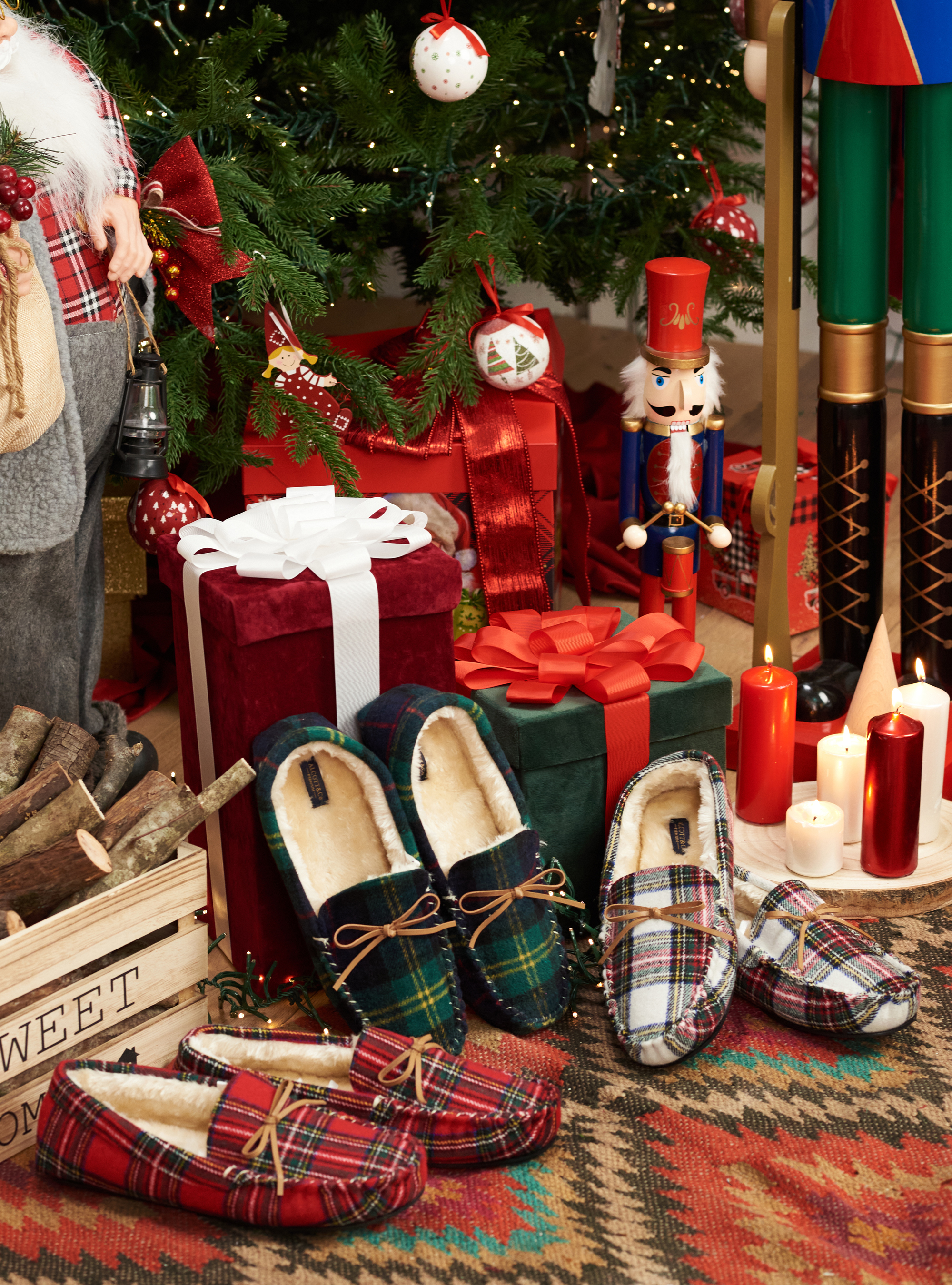 Pantofole mocassino in tartan, CHECKS RED