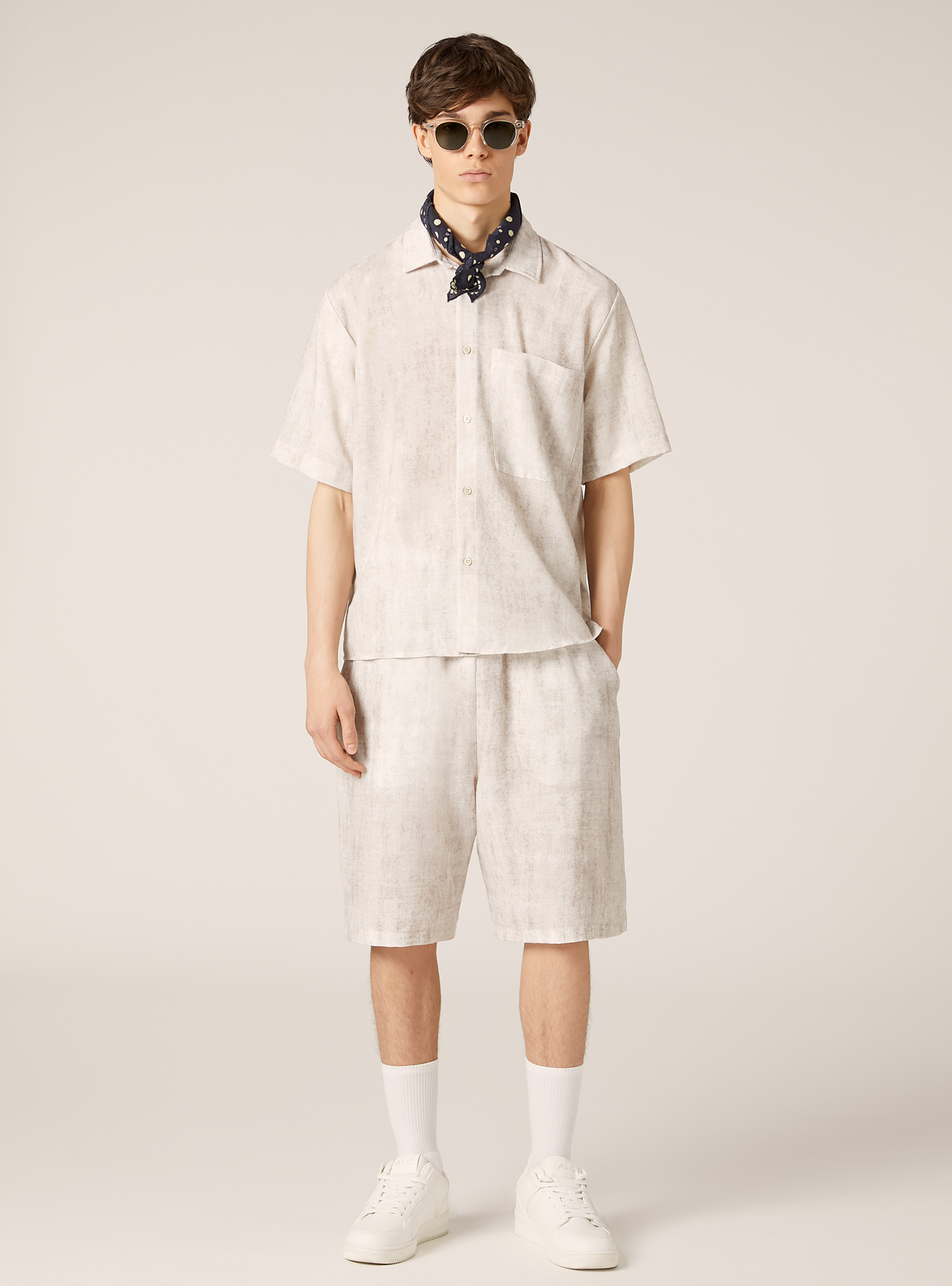 Shirt with marbled effect buttons, WH1 OFF WHITE