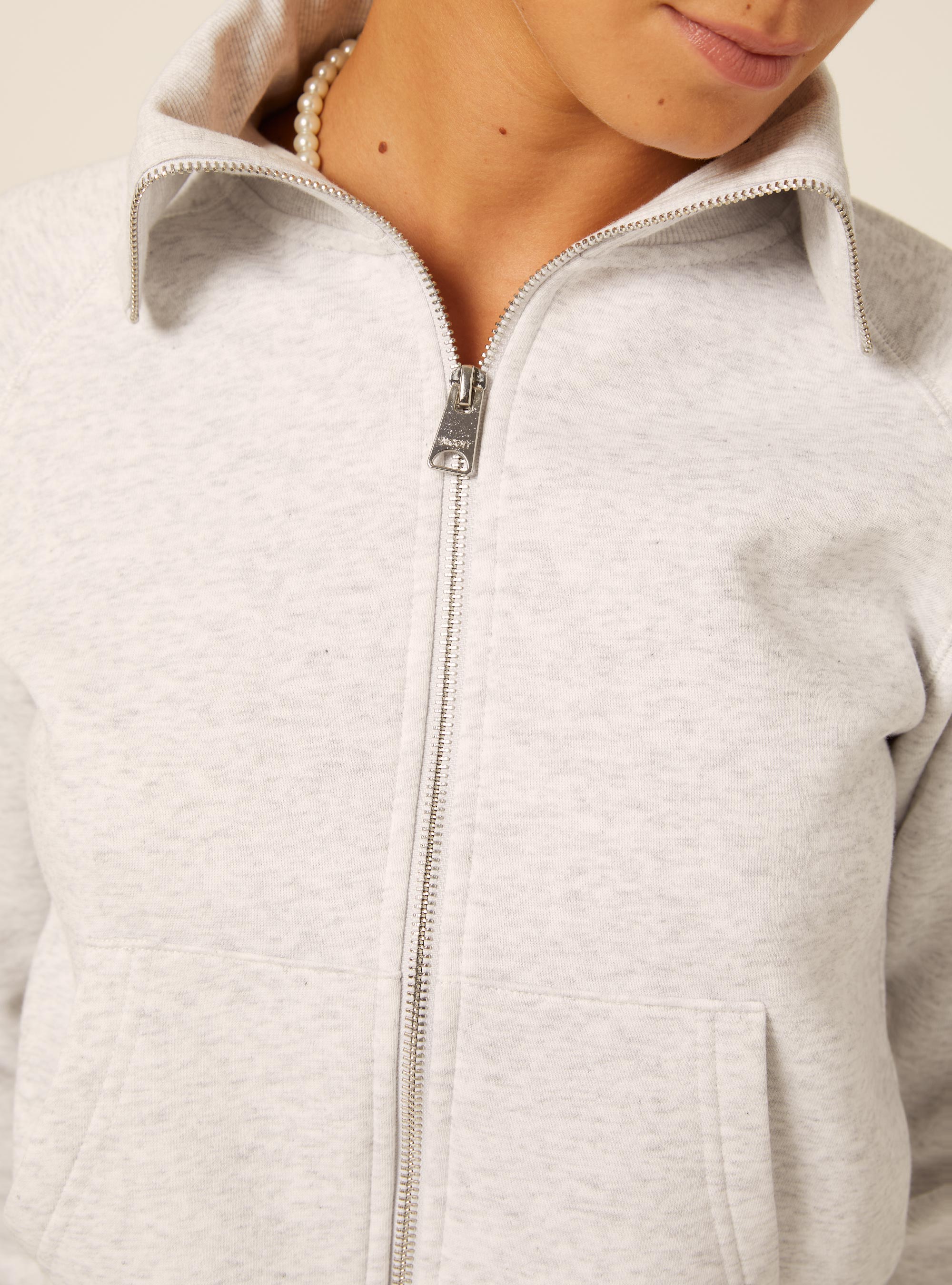 Cropped zip-up sweatshirt with high collar, MGY3 GREY MEL LIGHT