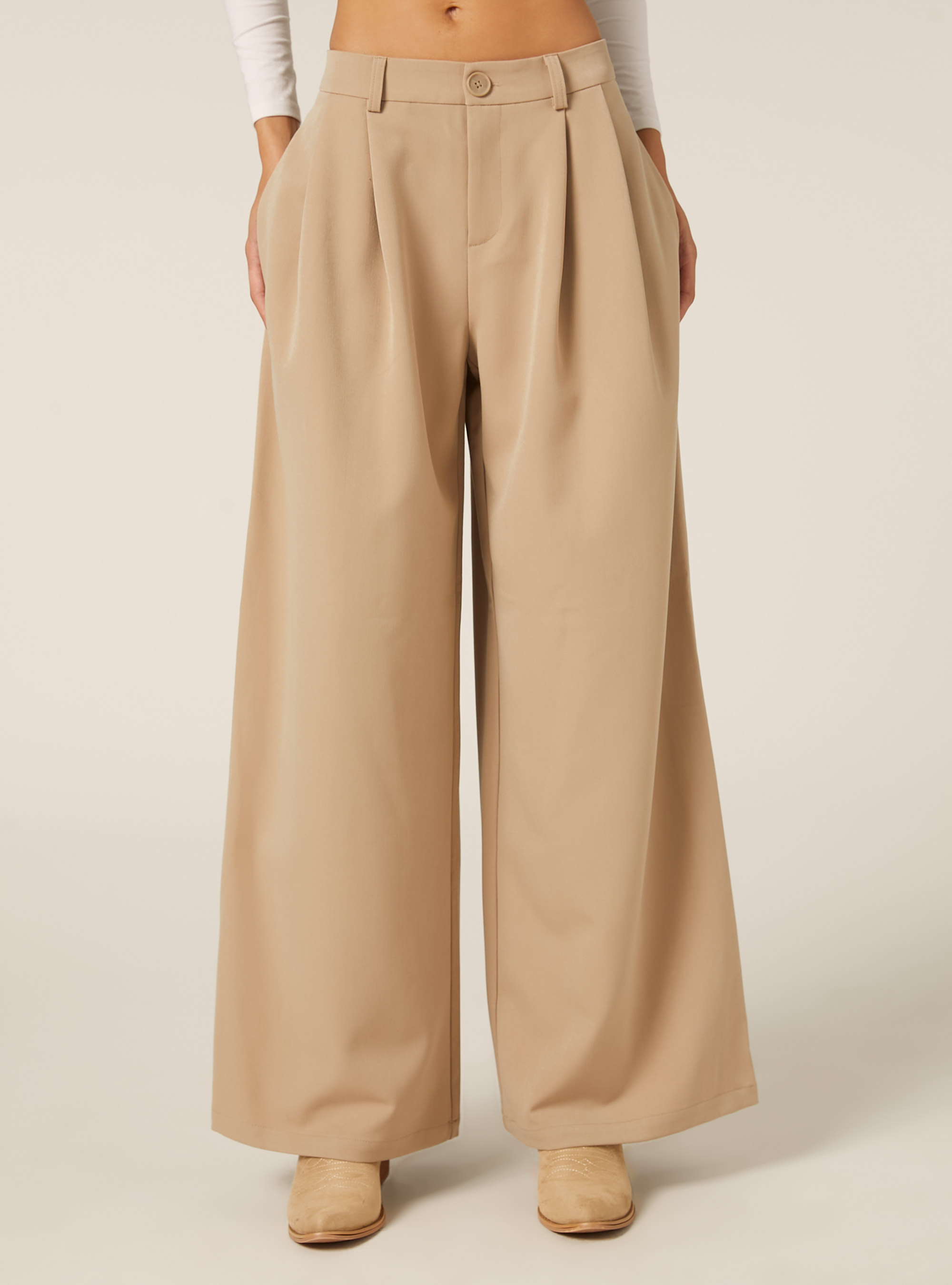 Wide-leg trousers with pleats, BG2 BEIGE MEDIUM