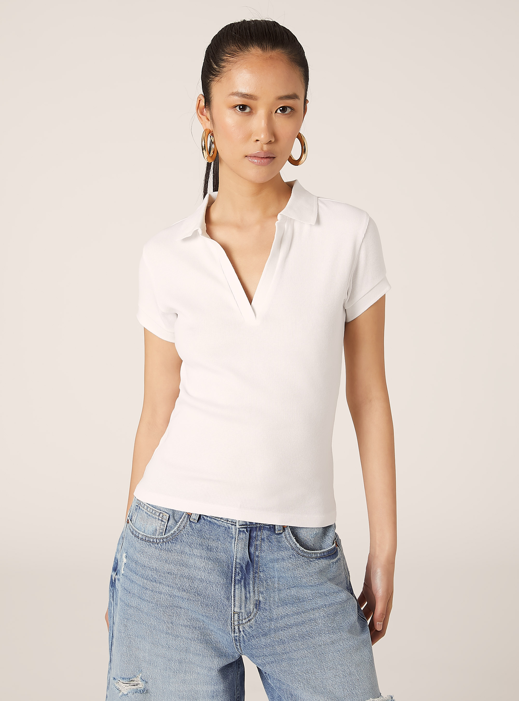 Ribbed cotton polo shirt, WH3 WHITE