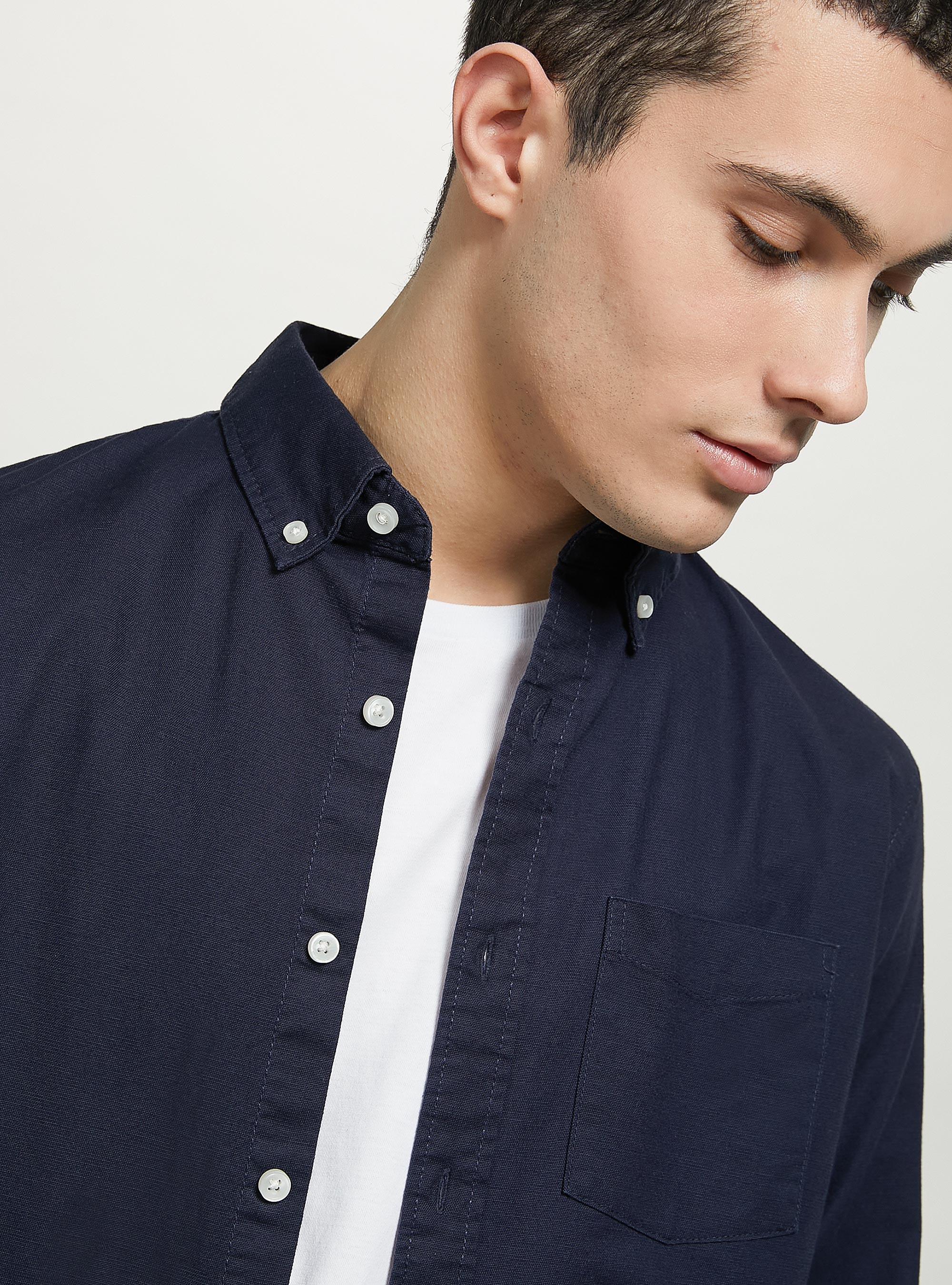 Plain-coloured cotton shirt, NA1 NAVY DARK