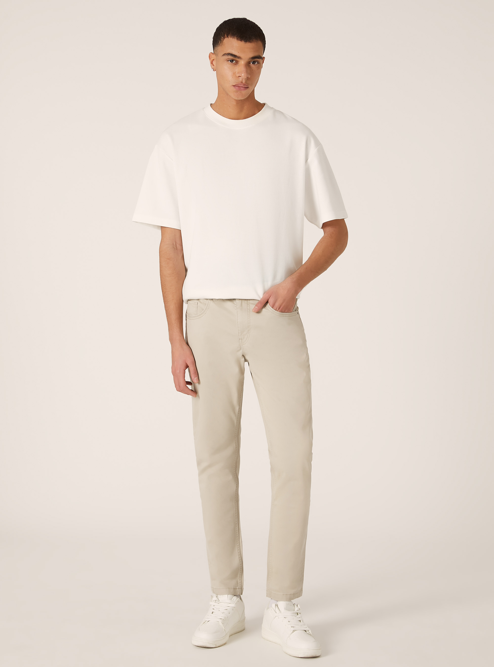 Pantalones ajustados de algod&oacute;n, BG2 BEIGE MEDIUM