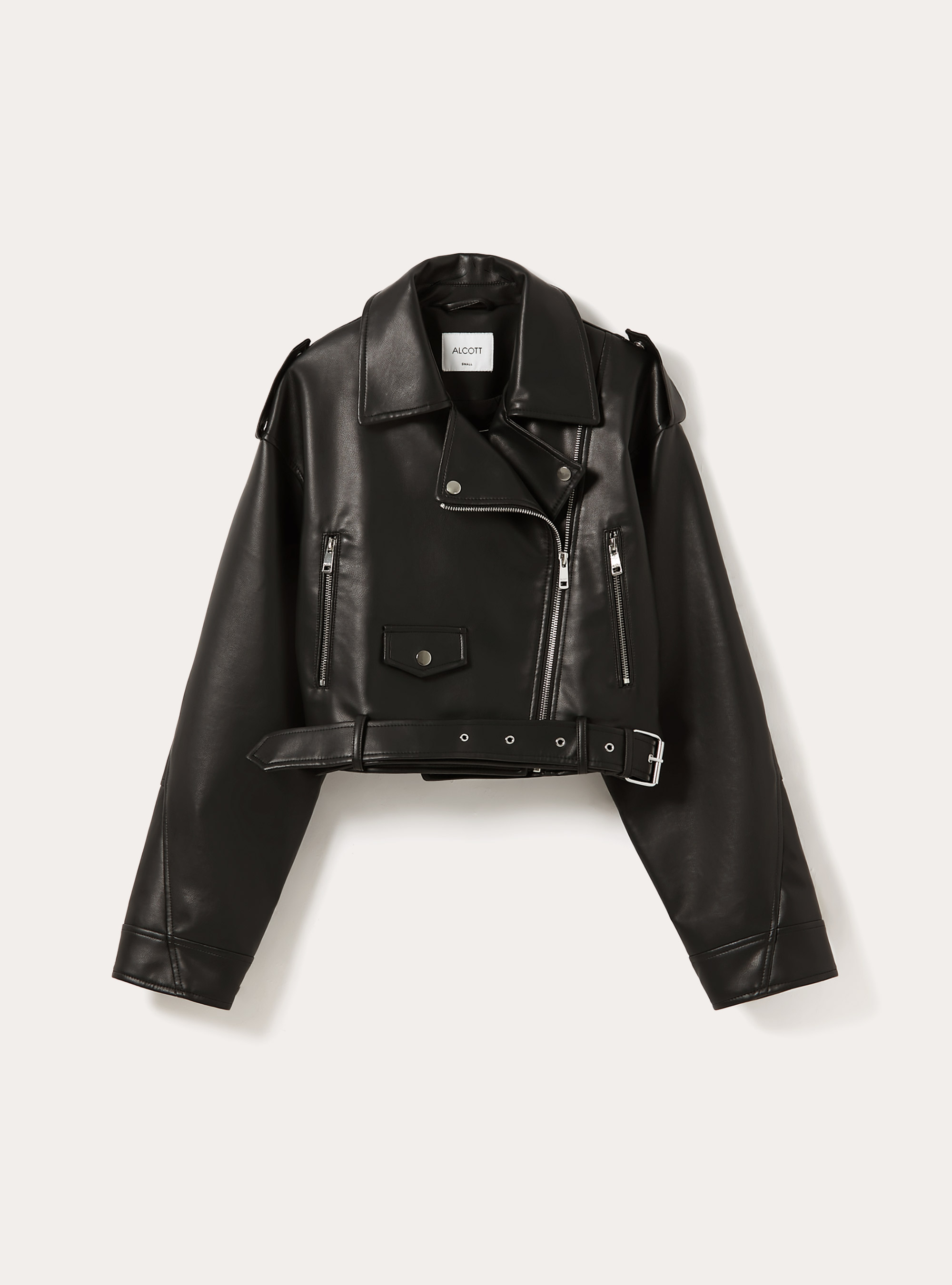 Veste de motard en cuir port&eacute;e, BK1 BLACK