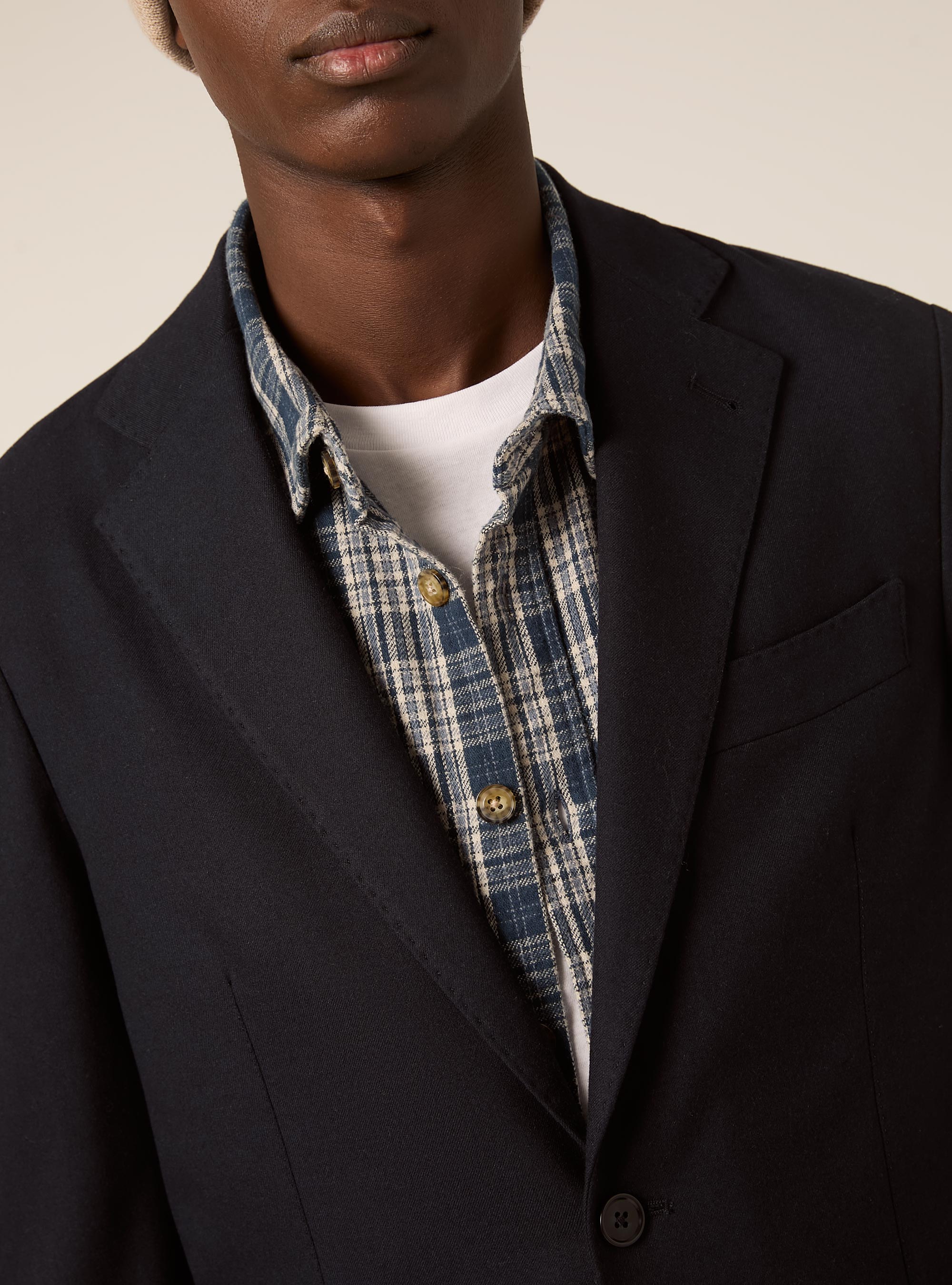 Giacca monopetto con tasca a toppa in miso lana, NA1 NAVY DARK