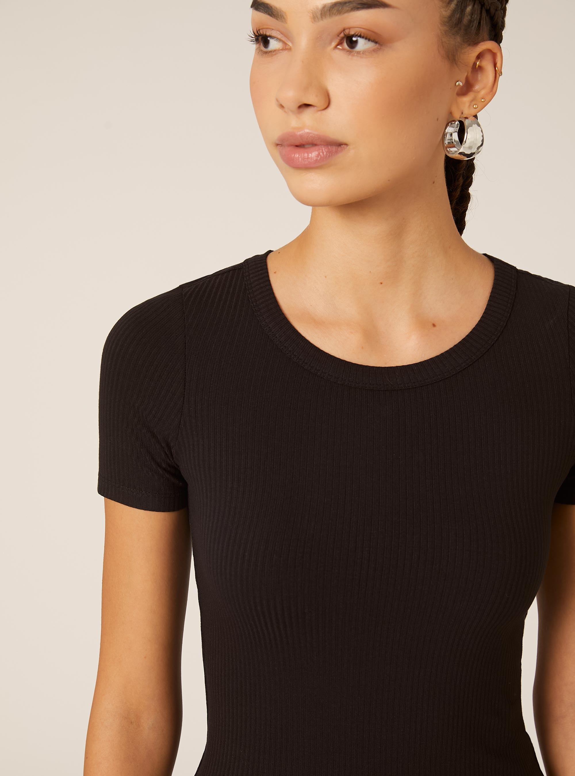 Body à manches courtes cotelées, BK1 BLACK