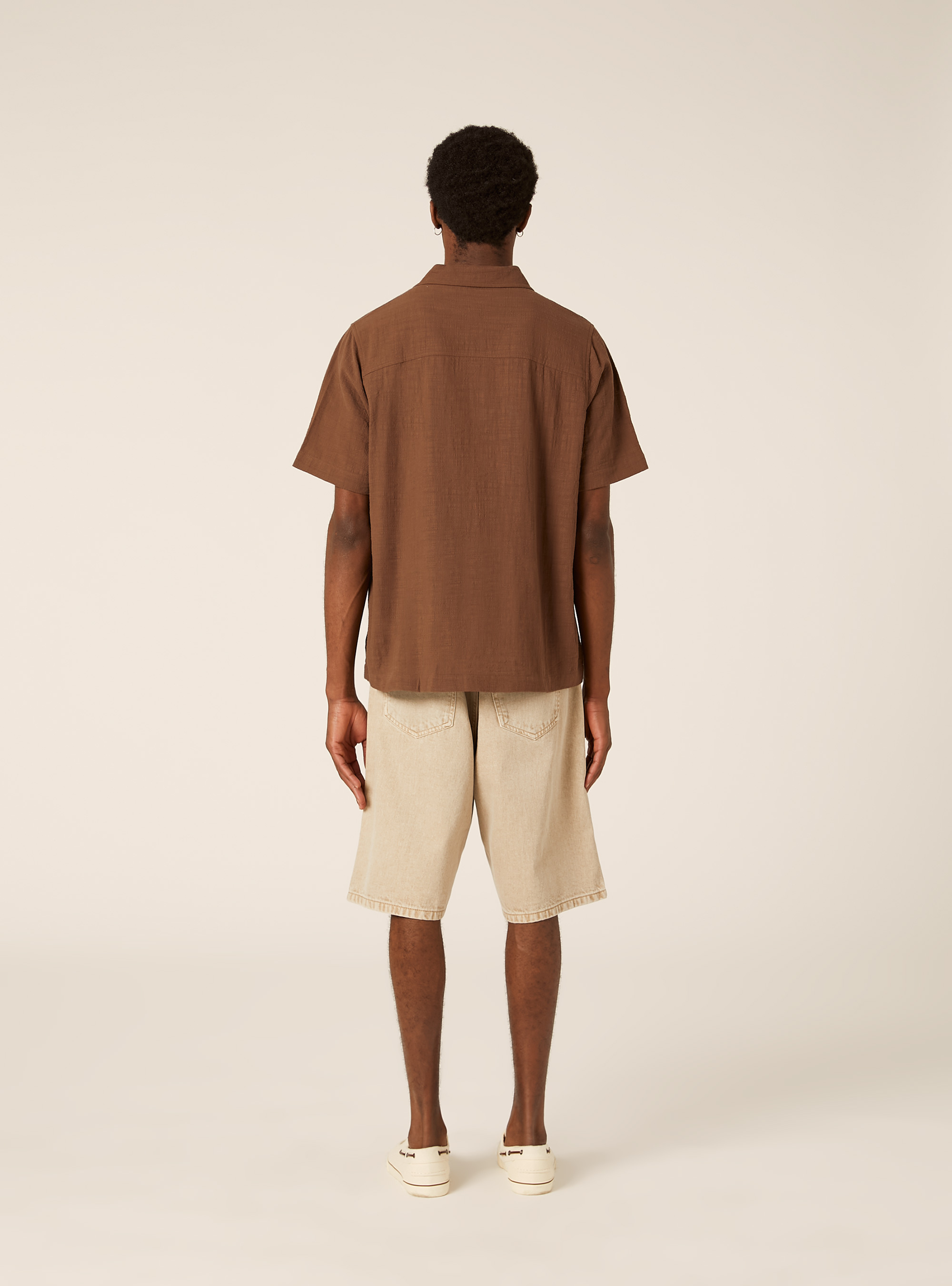 Chemise en coton &agrave; manches courtes, BR1 BROWN DARK