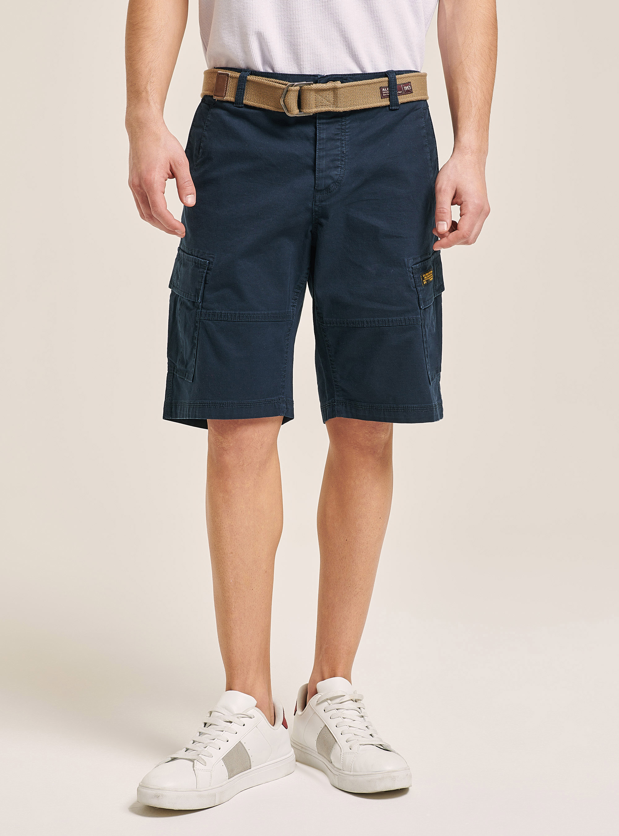 Canvas cargo bermuda with belt, BLUE NAVY