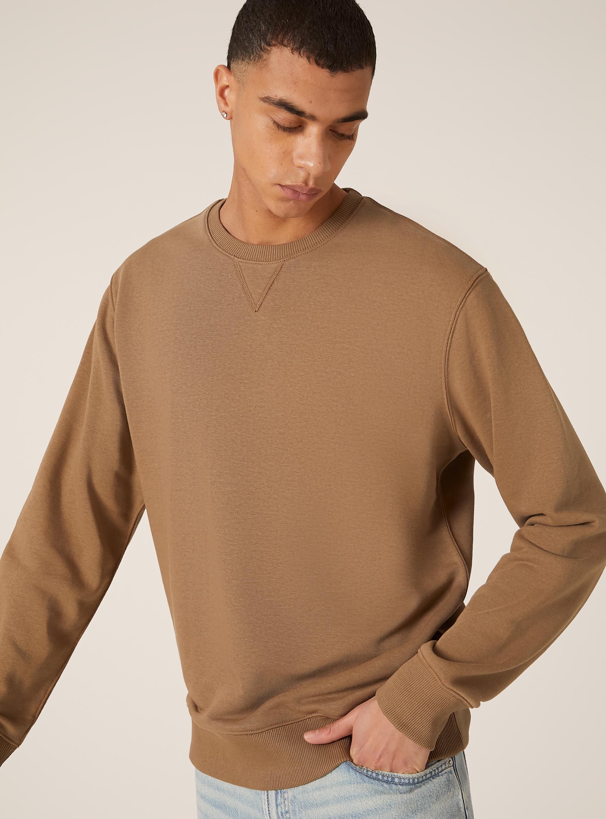 Sudadera de cuello redondo en color liso, BR2 BROWN MEDIUM