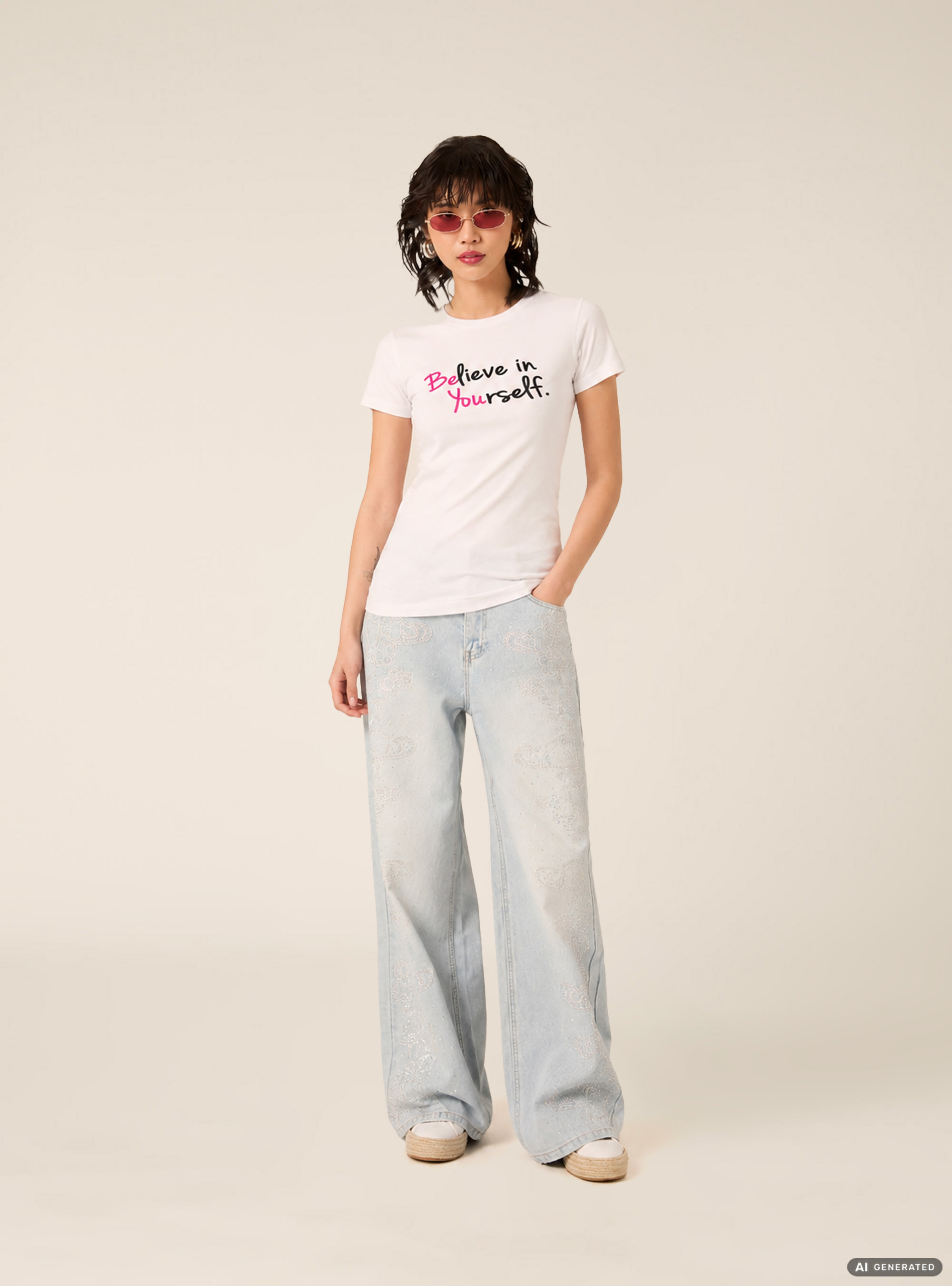 T-shirt regular con stampa, WH3 WHITE