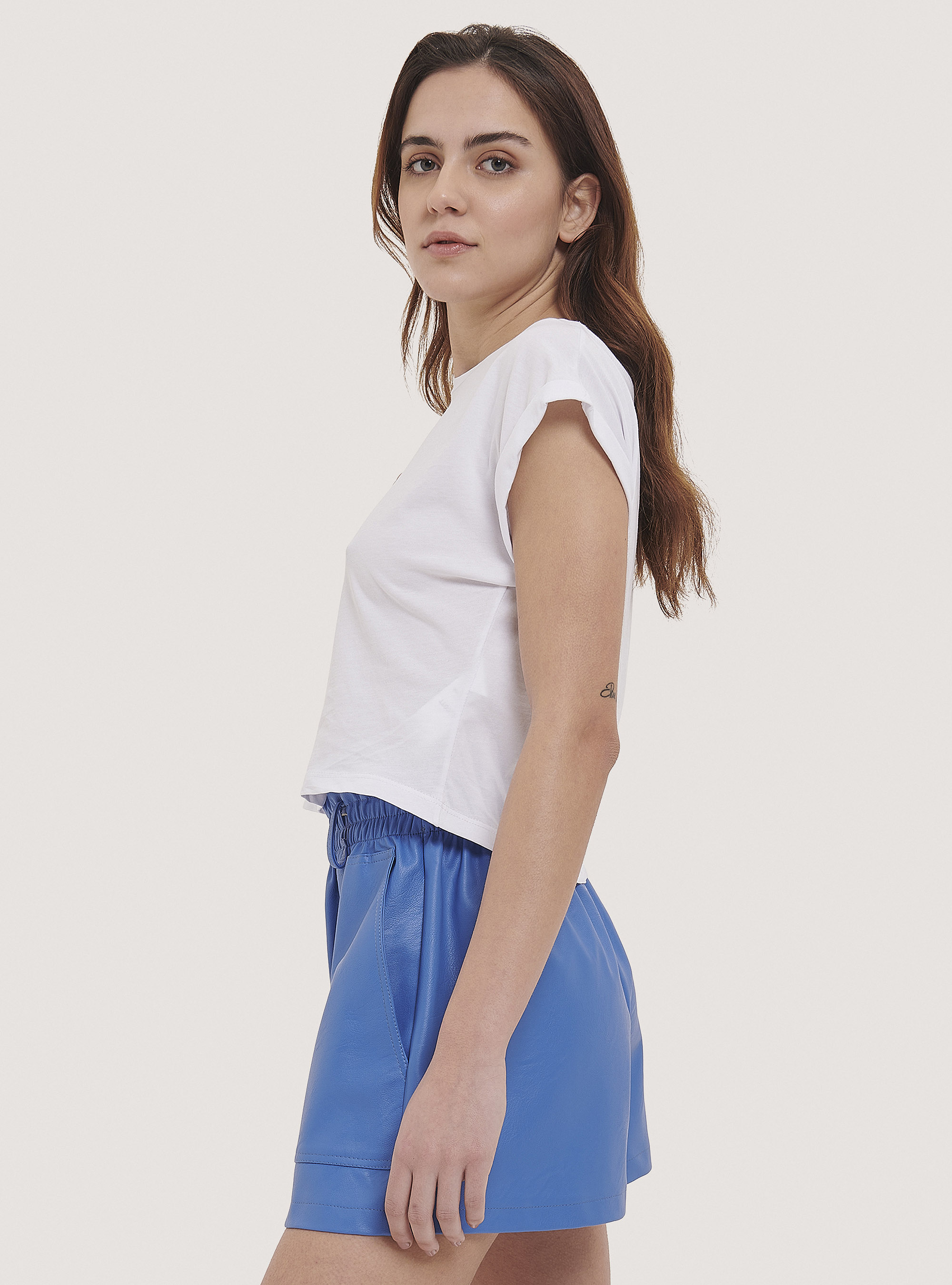 Maglietta crop tinta unita, BIANCO