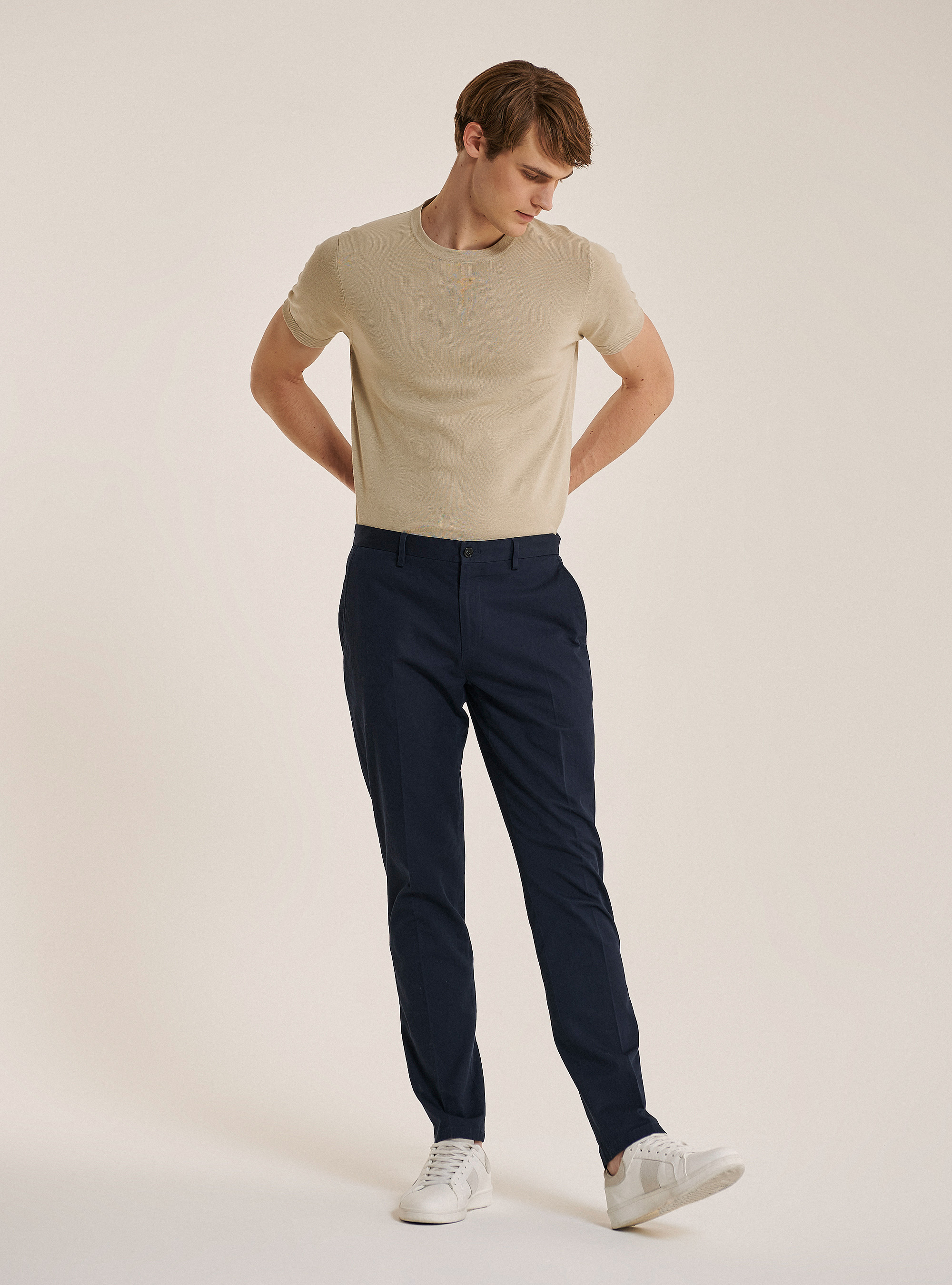 Pantalone per abito in misto lino, AZUL MARINO