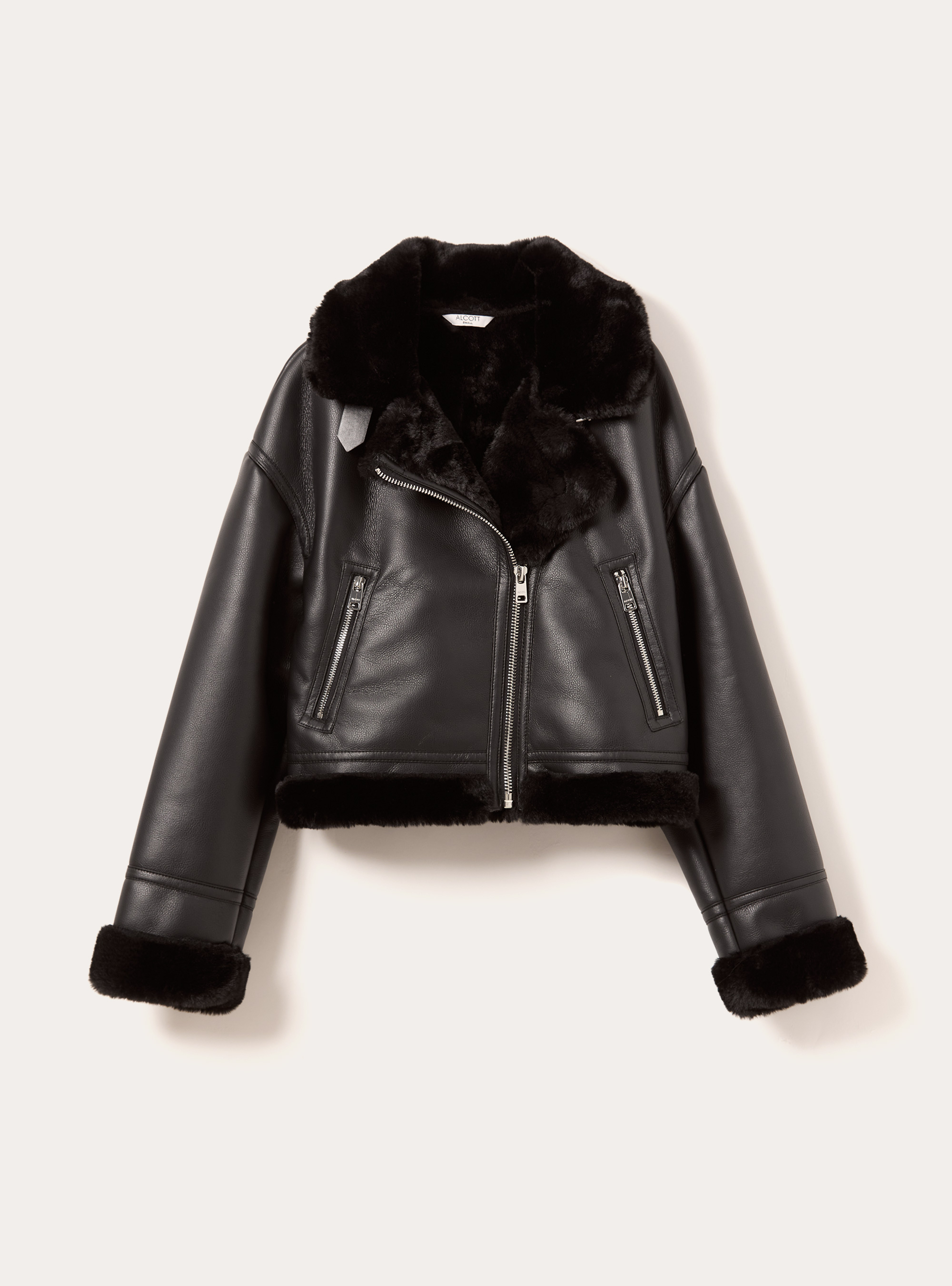 Giubbotto montone effetto pelle, BK1 BLACK