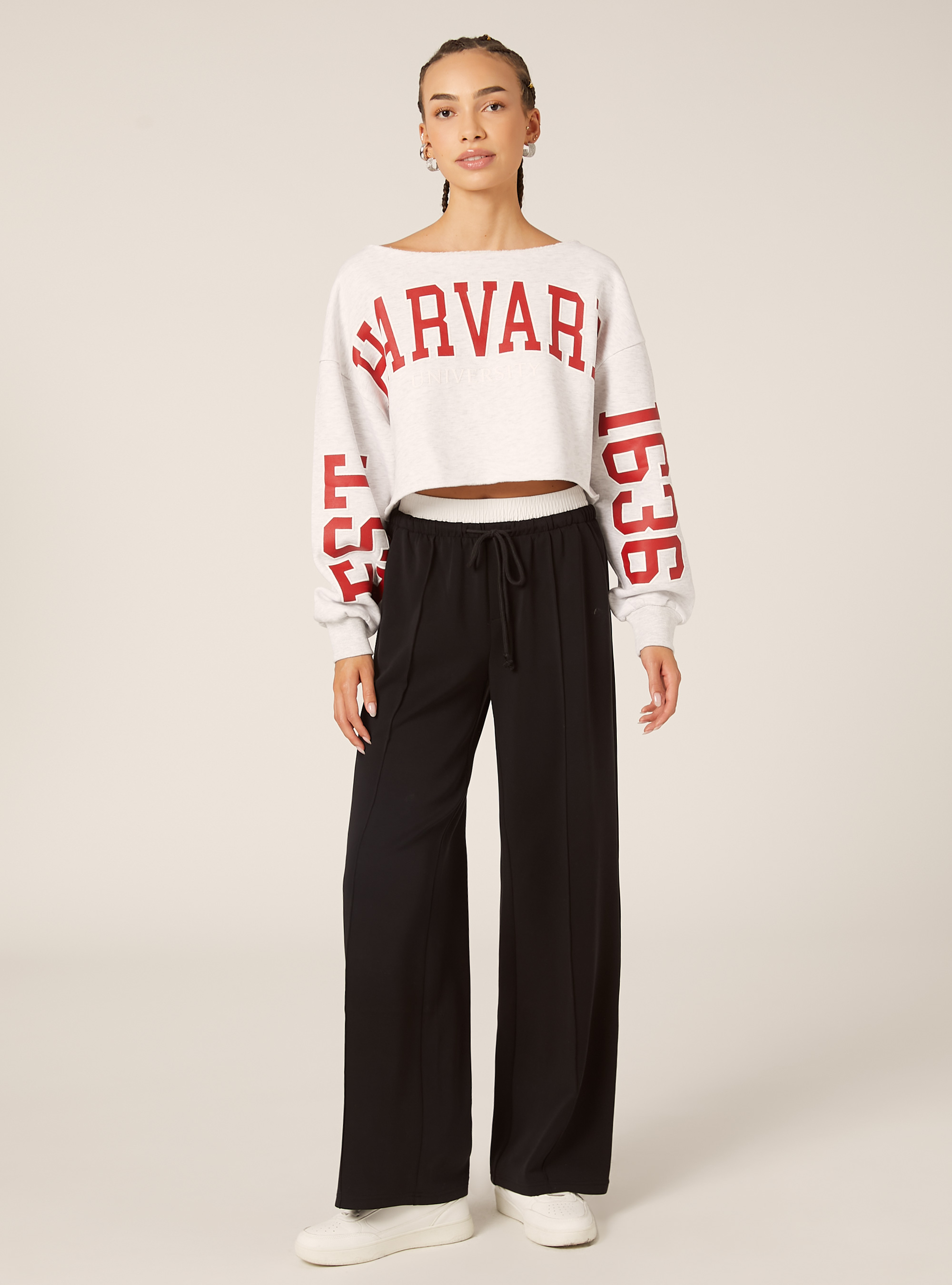 Felpa con scollo a barca Harvard / Alcott, MGY3 GREY MEL LIGHT